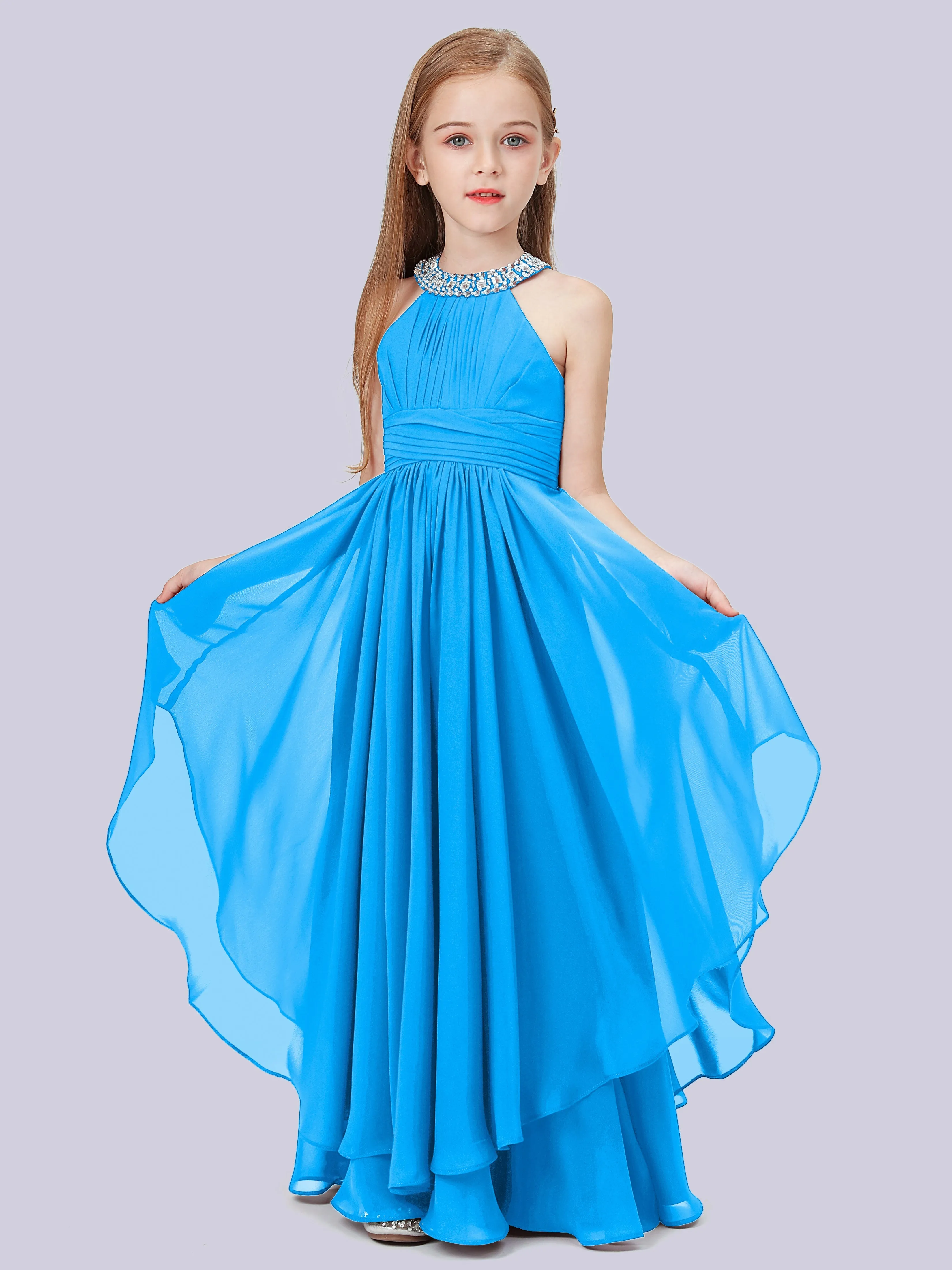 High Neck Junior Bridesmaid Dress with Cascade