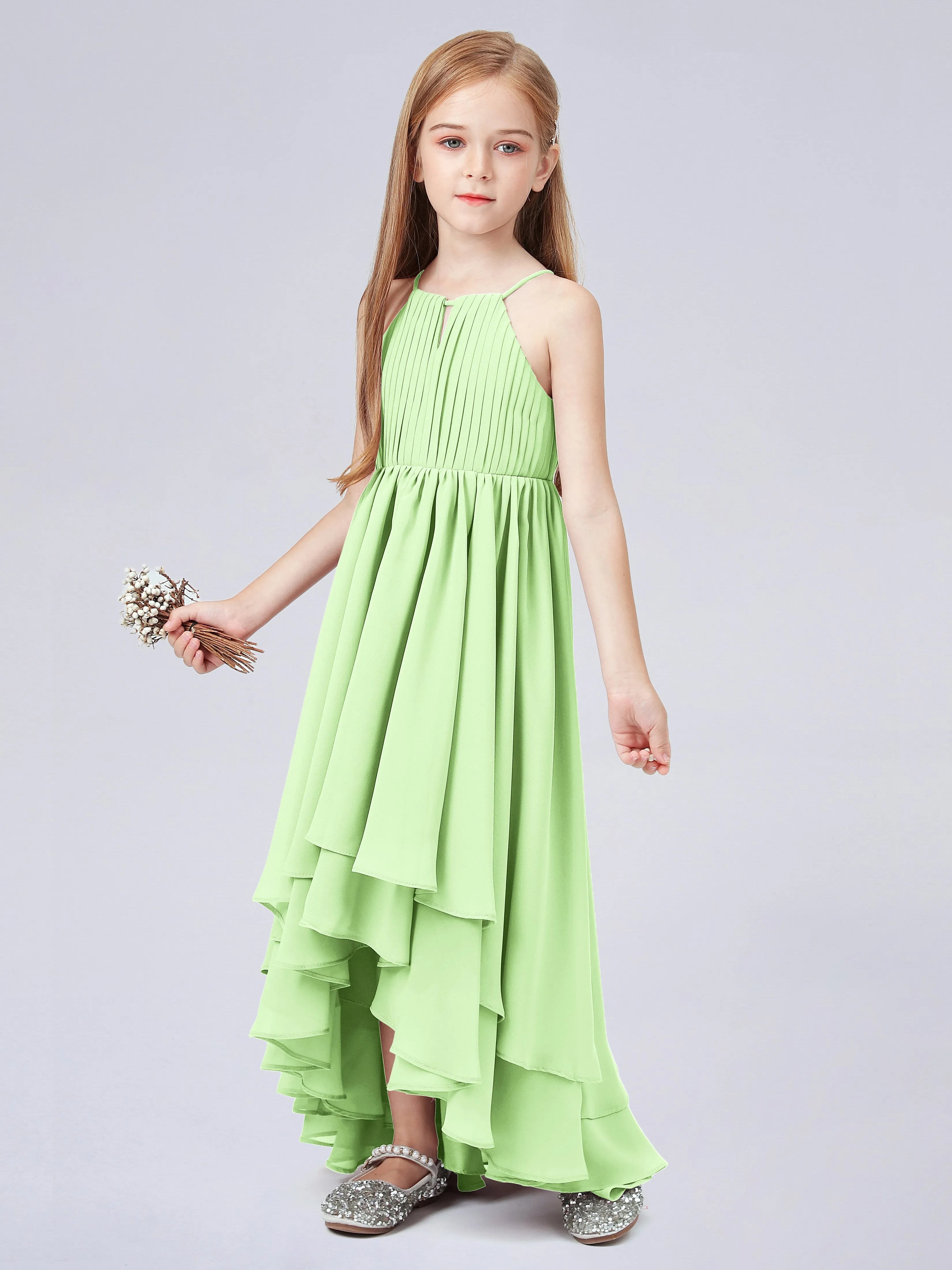 High Neck Junior Bridesmaid Dress with Cascade