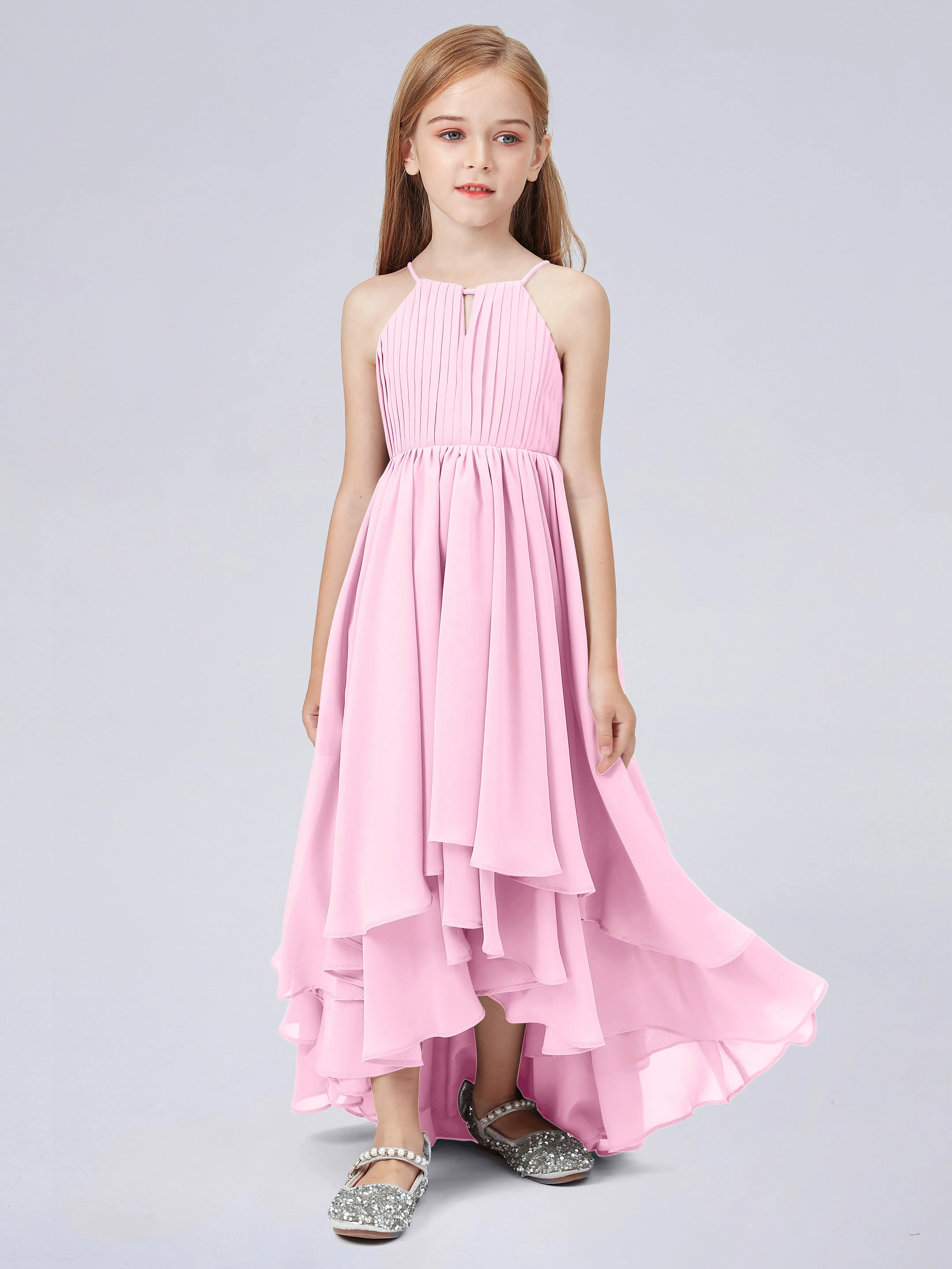 High Neck Junior Bridesmaid Dress with Cascade