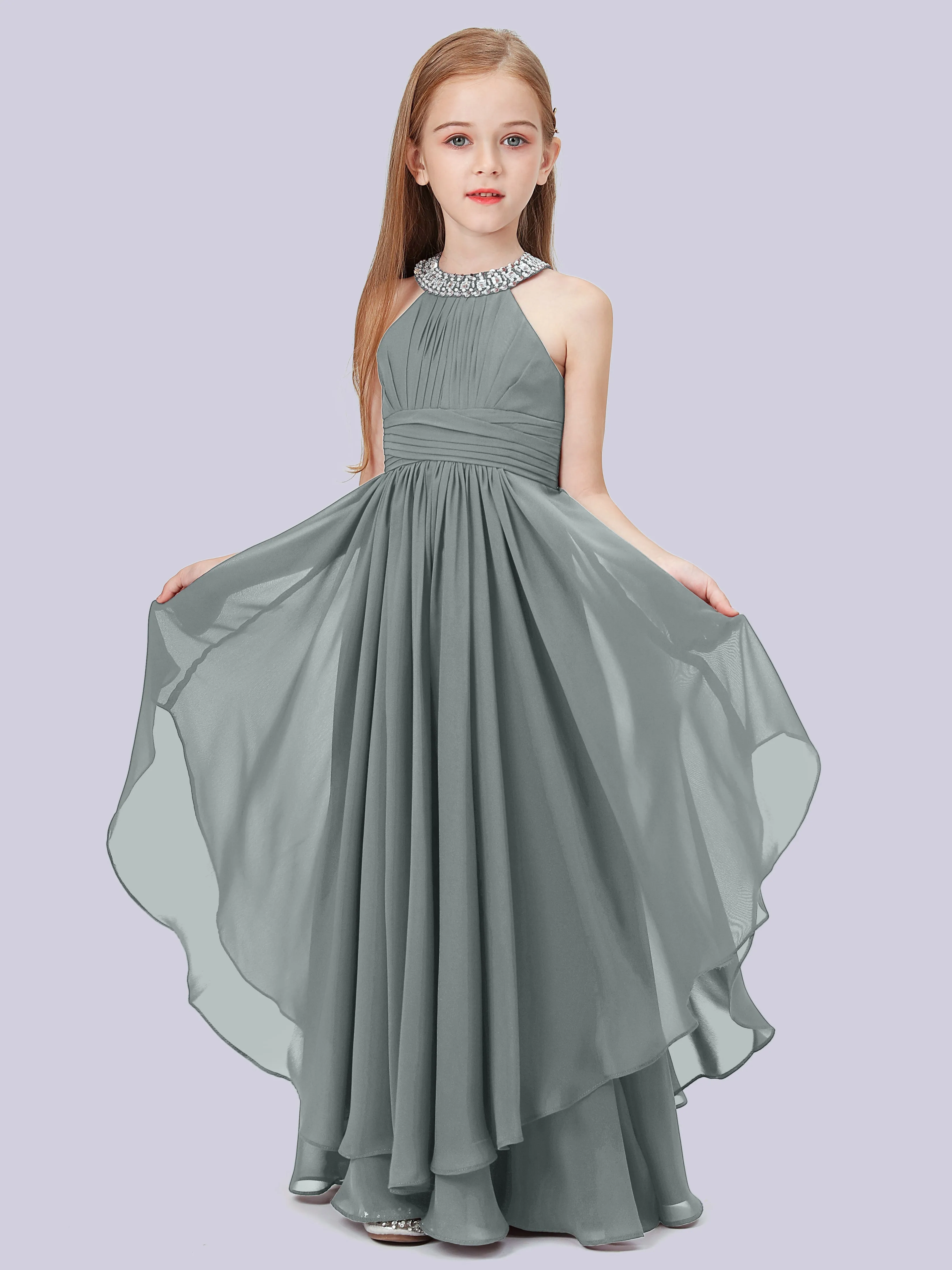 High Neck Junior Bridesmaid Dress with Cascade