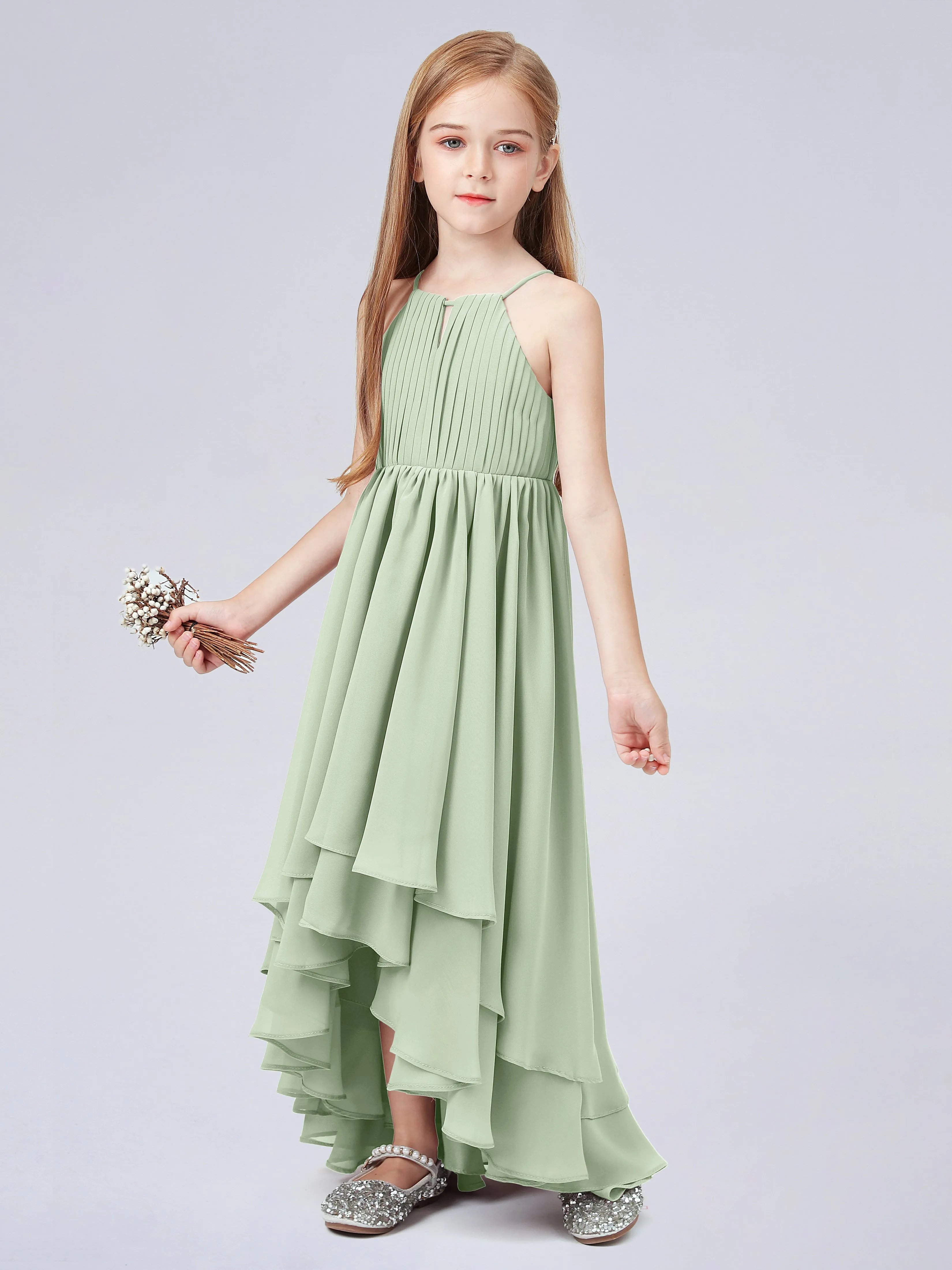 High Neck Junior Bridesmaid Dress with Cascade