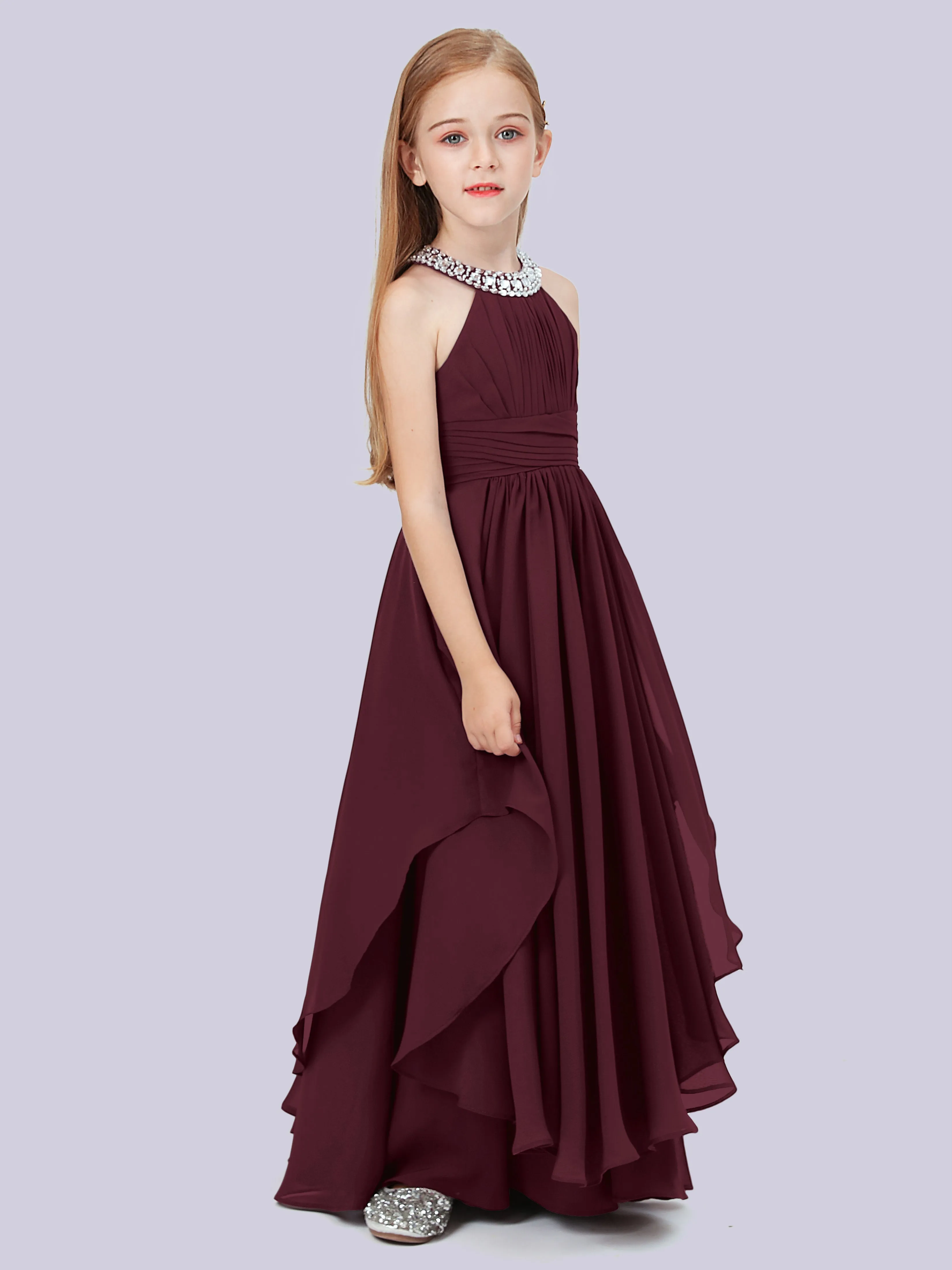 High Neck Junior Bridesmaid Dress with Cascade