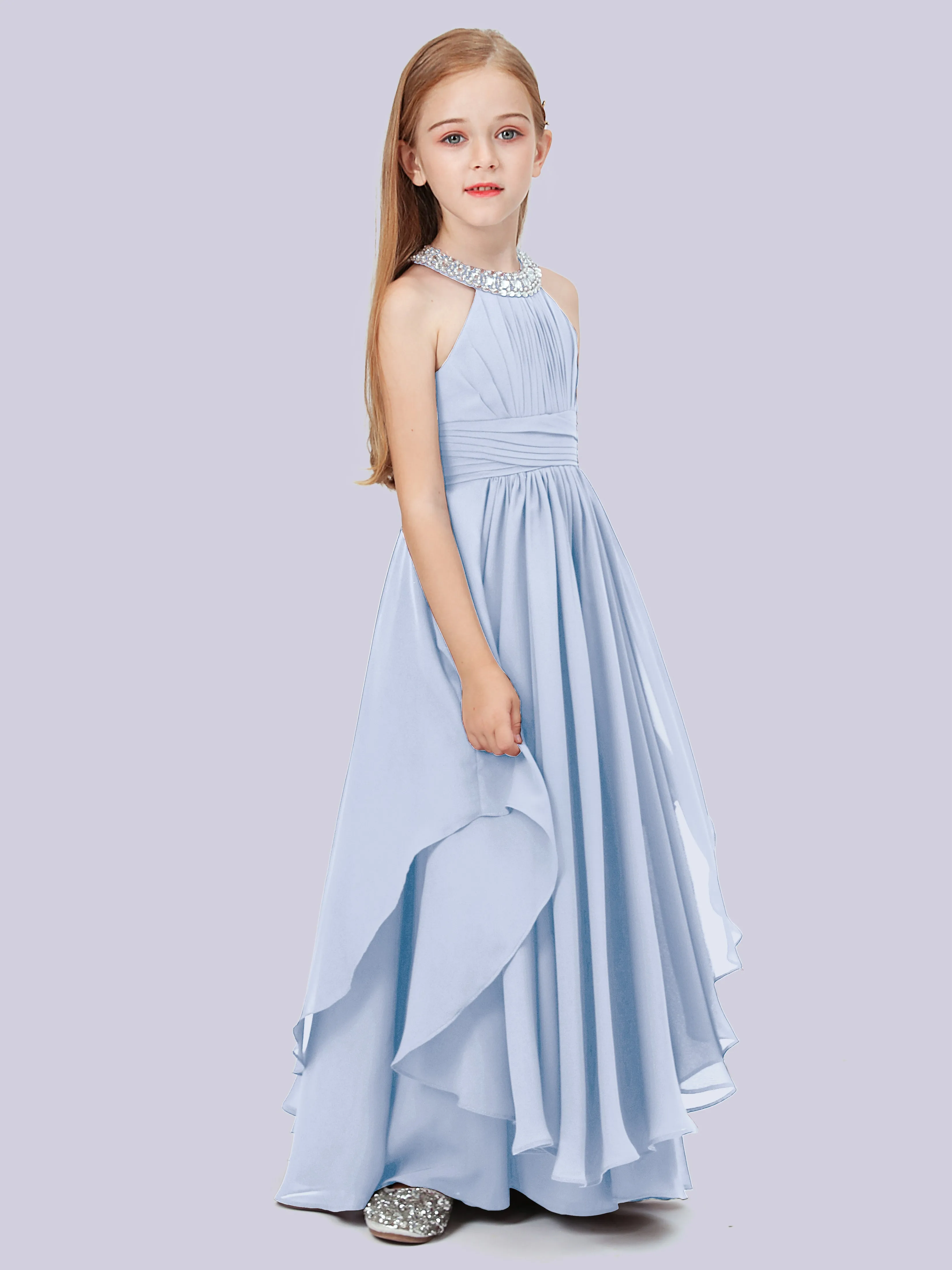 High Neck Junior Bridesmaid Dress with Cascade