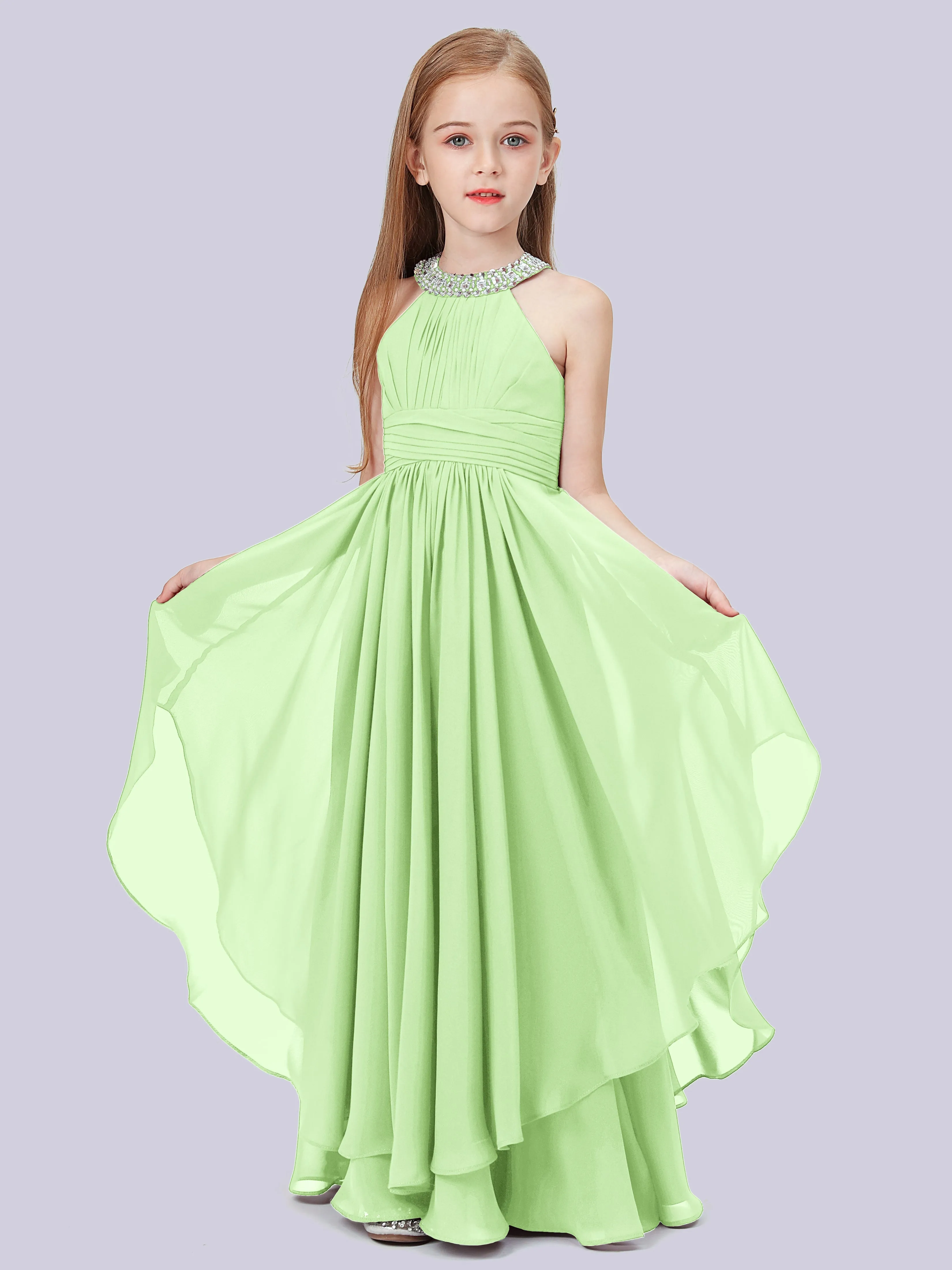 High Neck Junior Bridesmaid Dress with Cascade