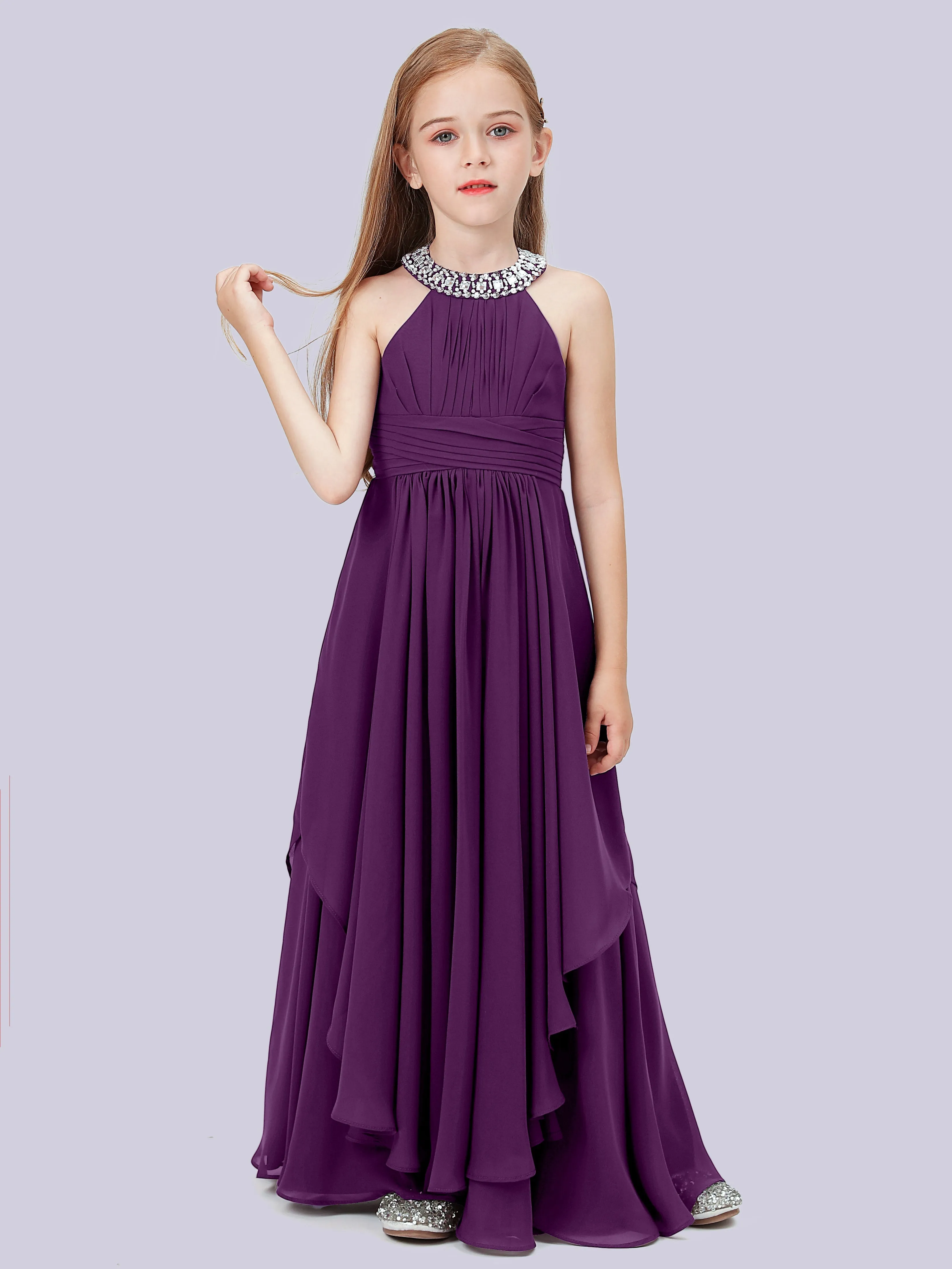 High Neck Junior Bridesmaid Dress with Cascade