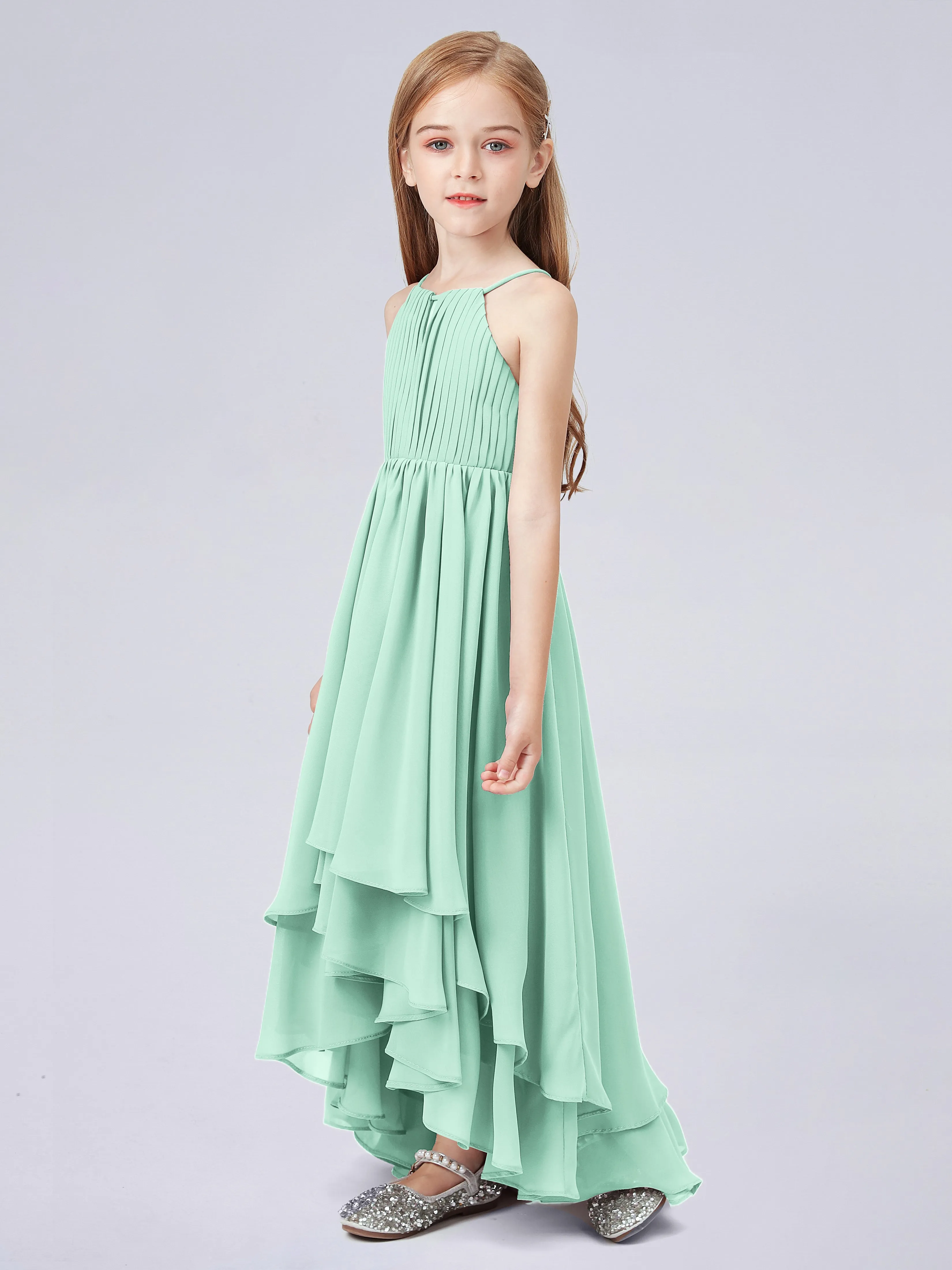 High Neck Junior Bridesmaid Dress with Cascade