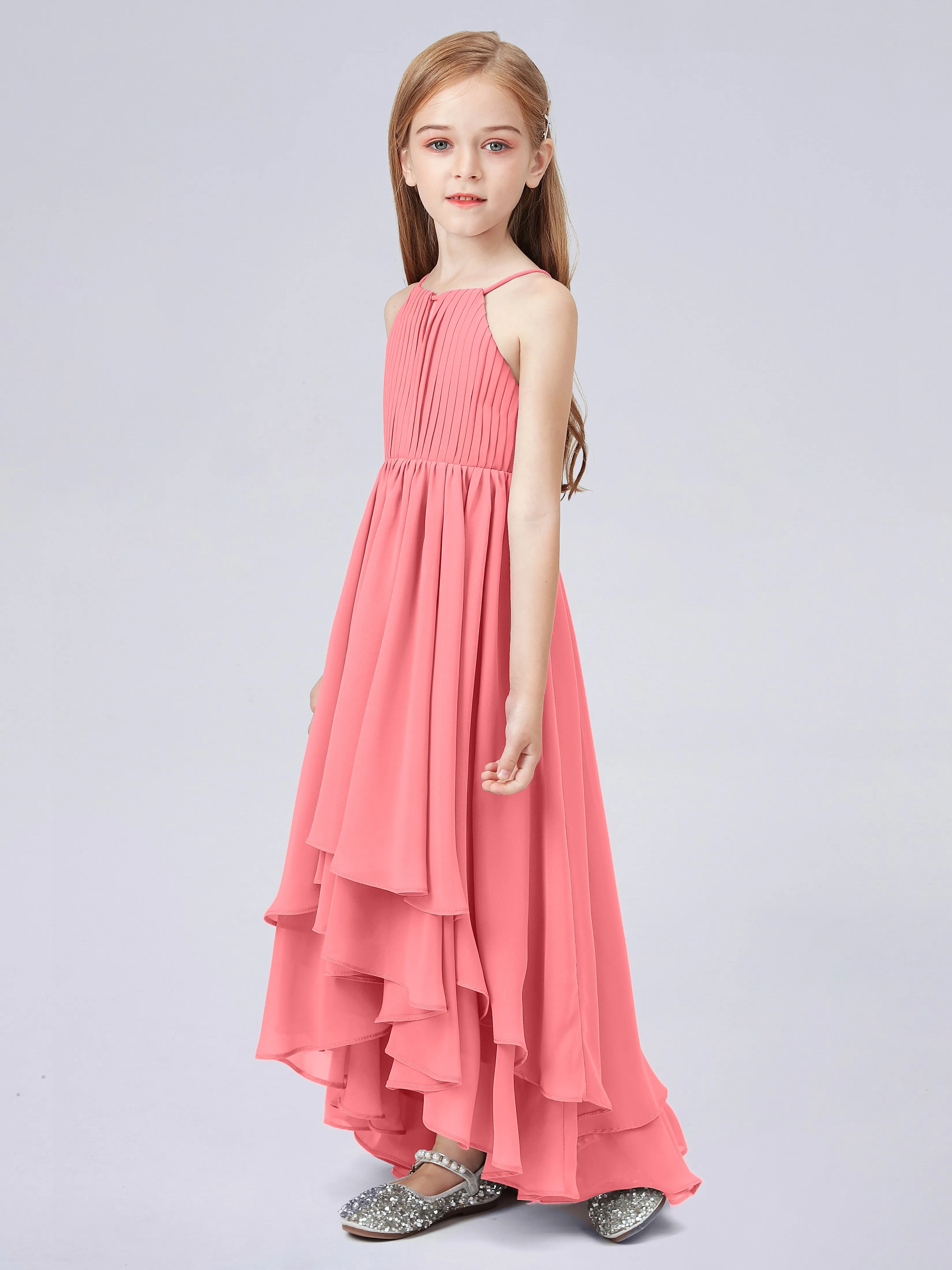 High Neck Junior Bridesmaid Dress with Cascade