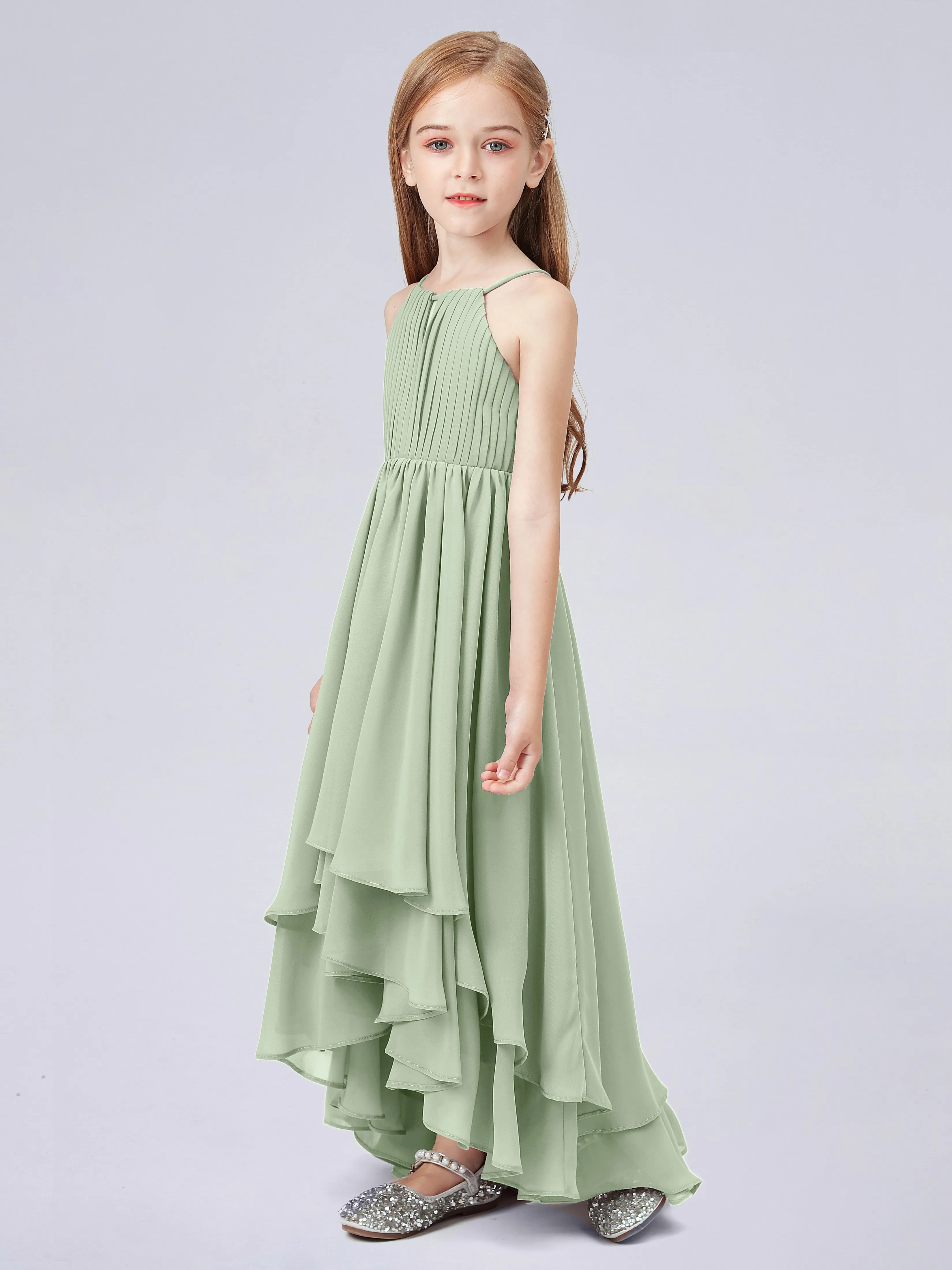 High Neck Junior Bridesmaid Dress with Cascade