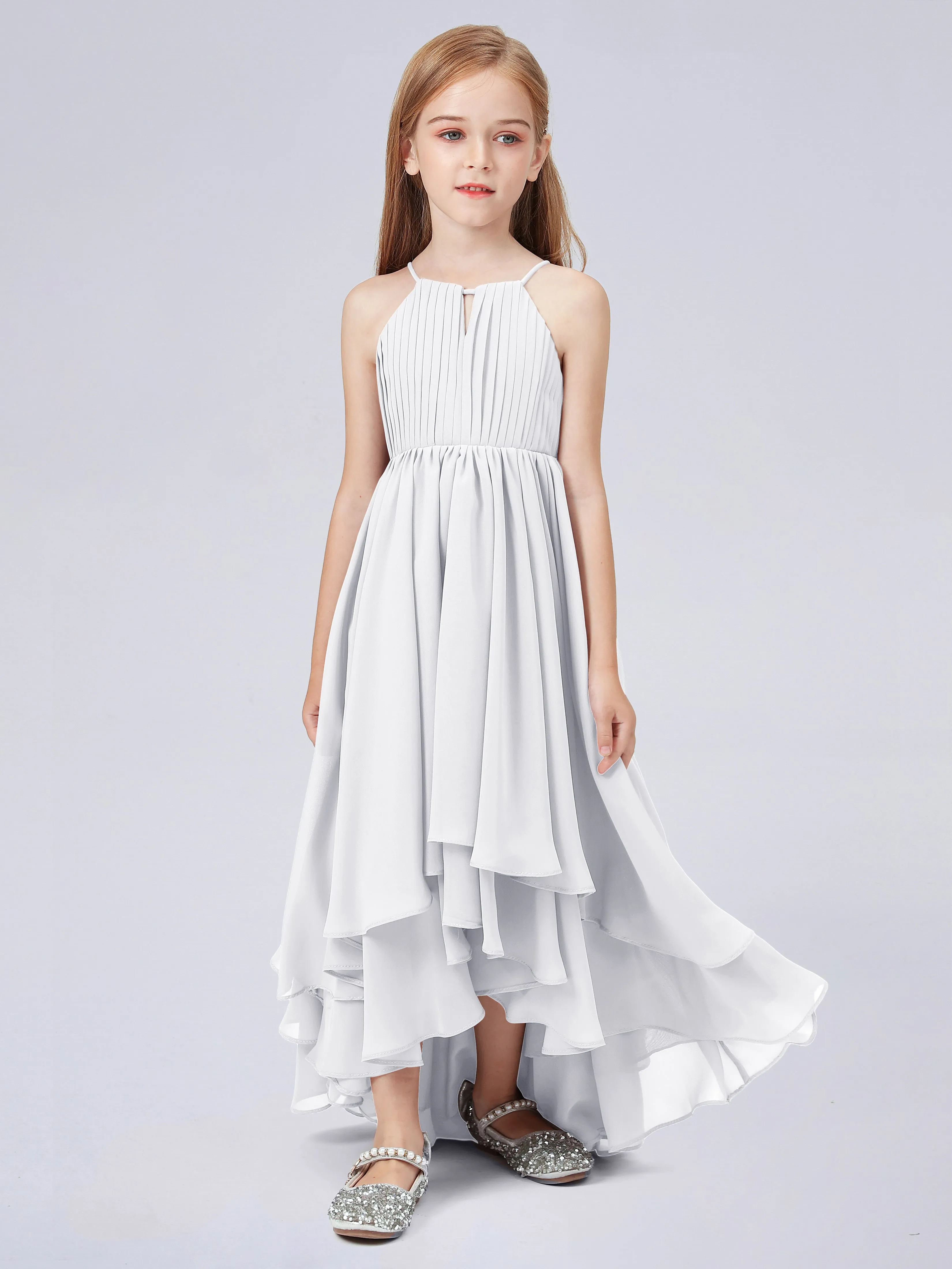 High Neck Junior Bridesmaid Dress with Cascade