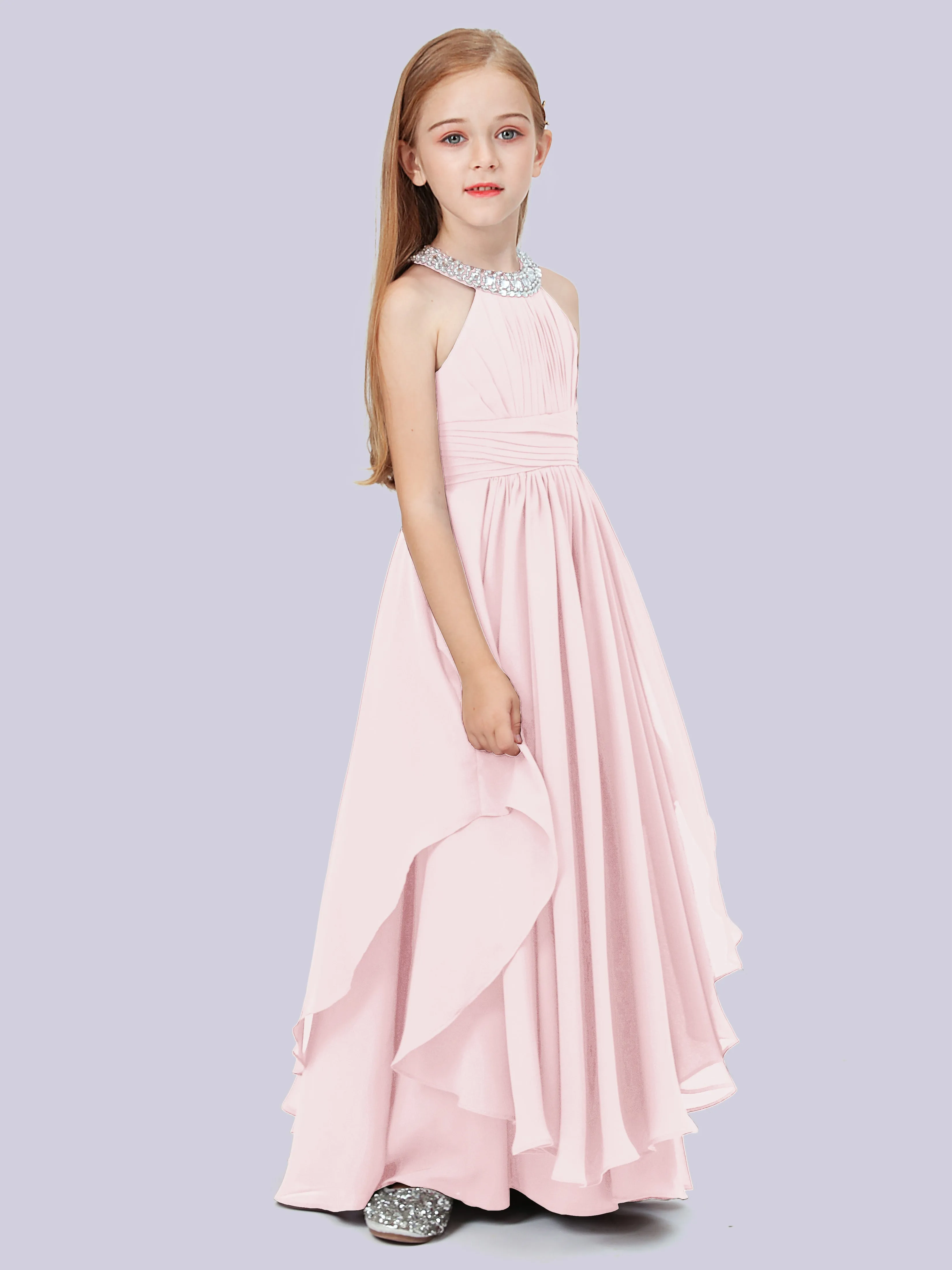 High Neck Junior Bridesmaid Dress with Cascade