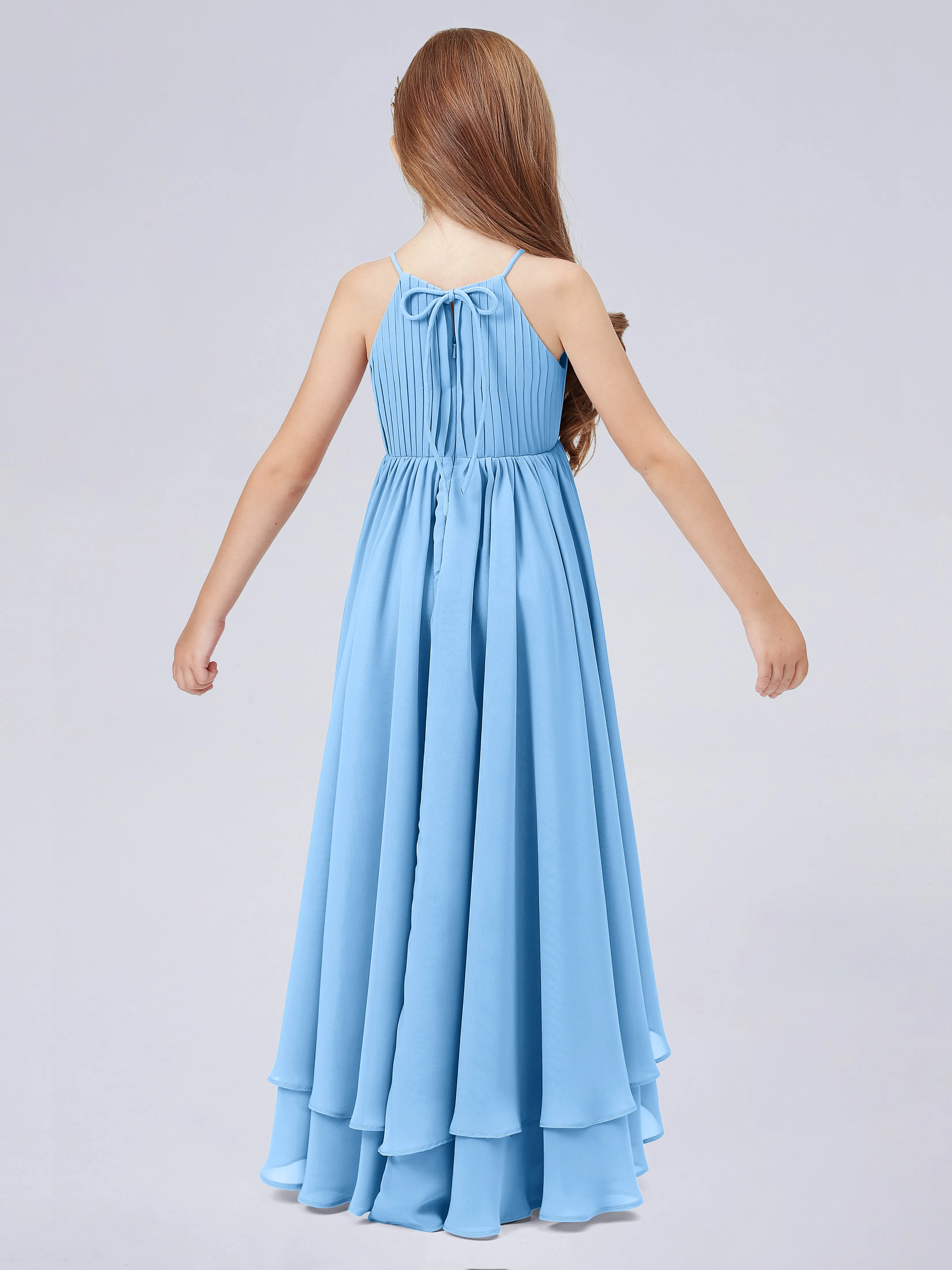 High Neck Junior Bridesmaid Dress with Cascade