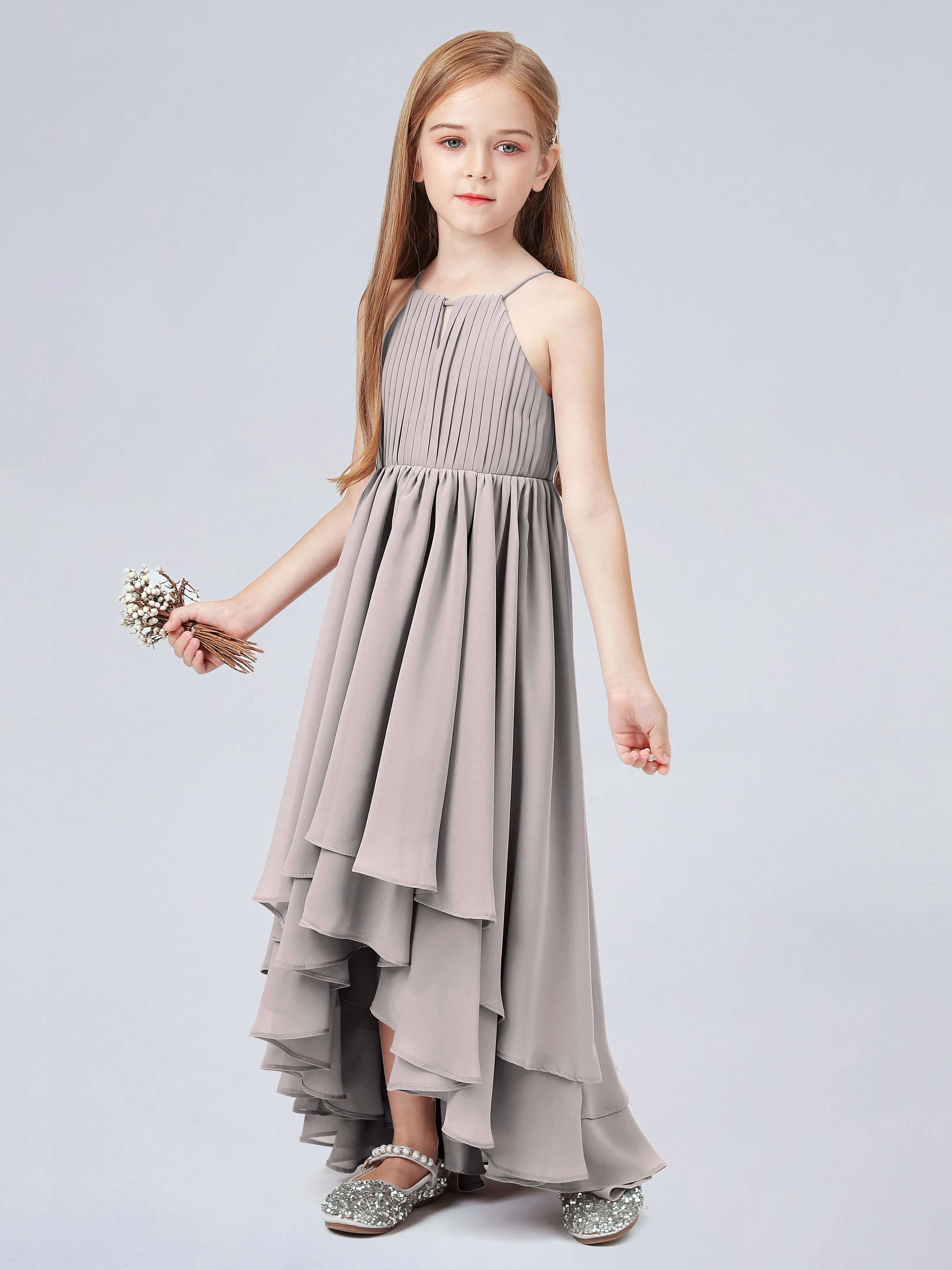 High Neck Junior Bridesmaid Dress with Cascade