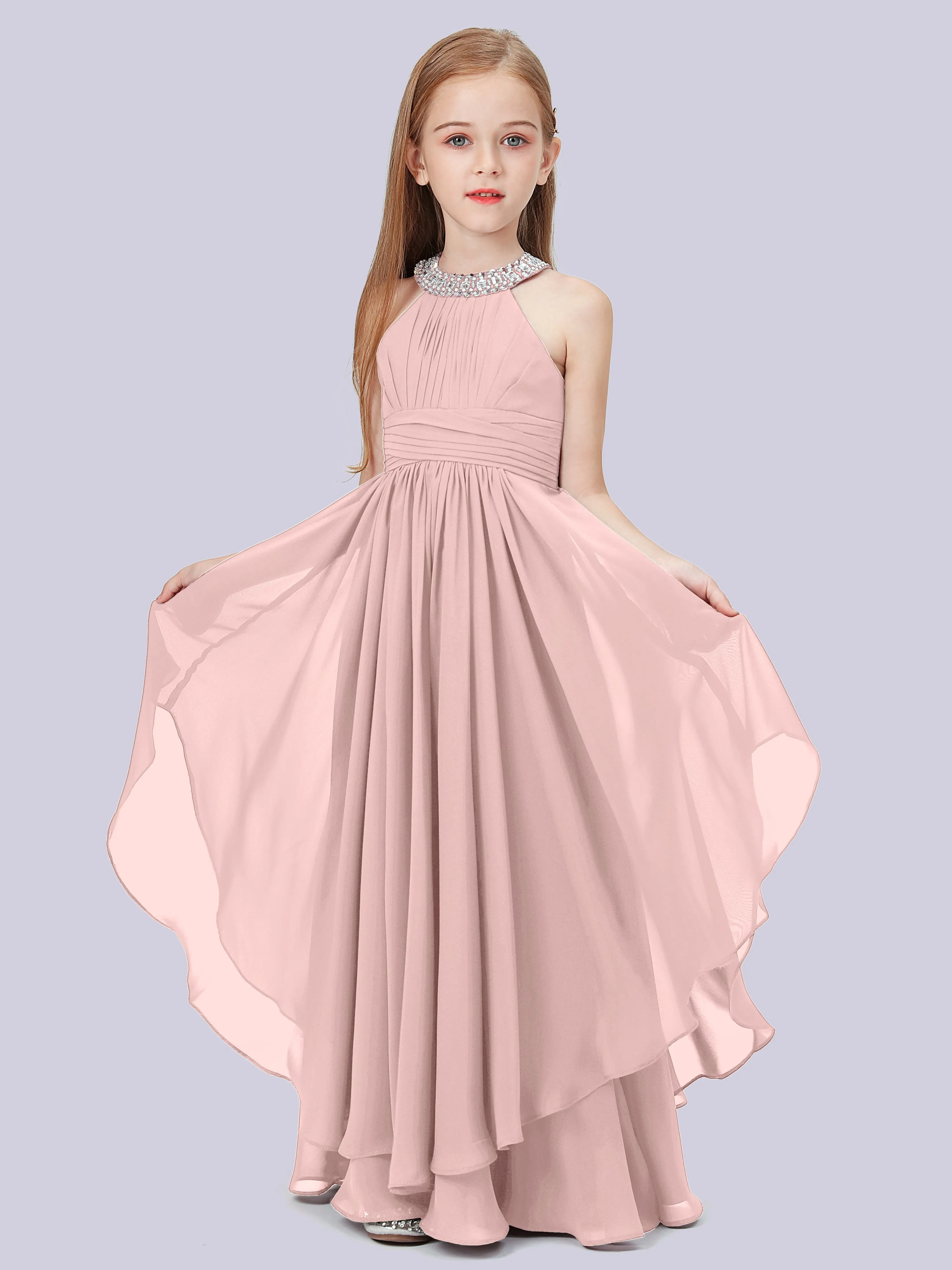 High Neck Junior Bridesmaid Dress with Cascade