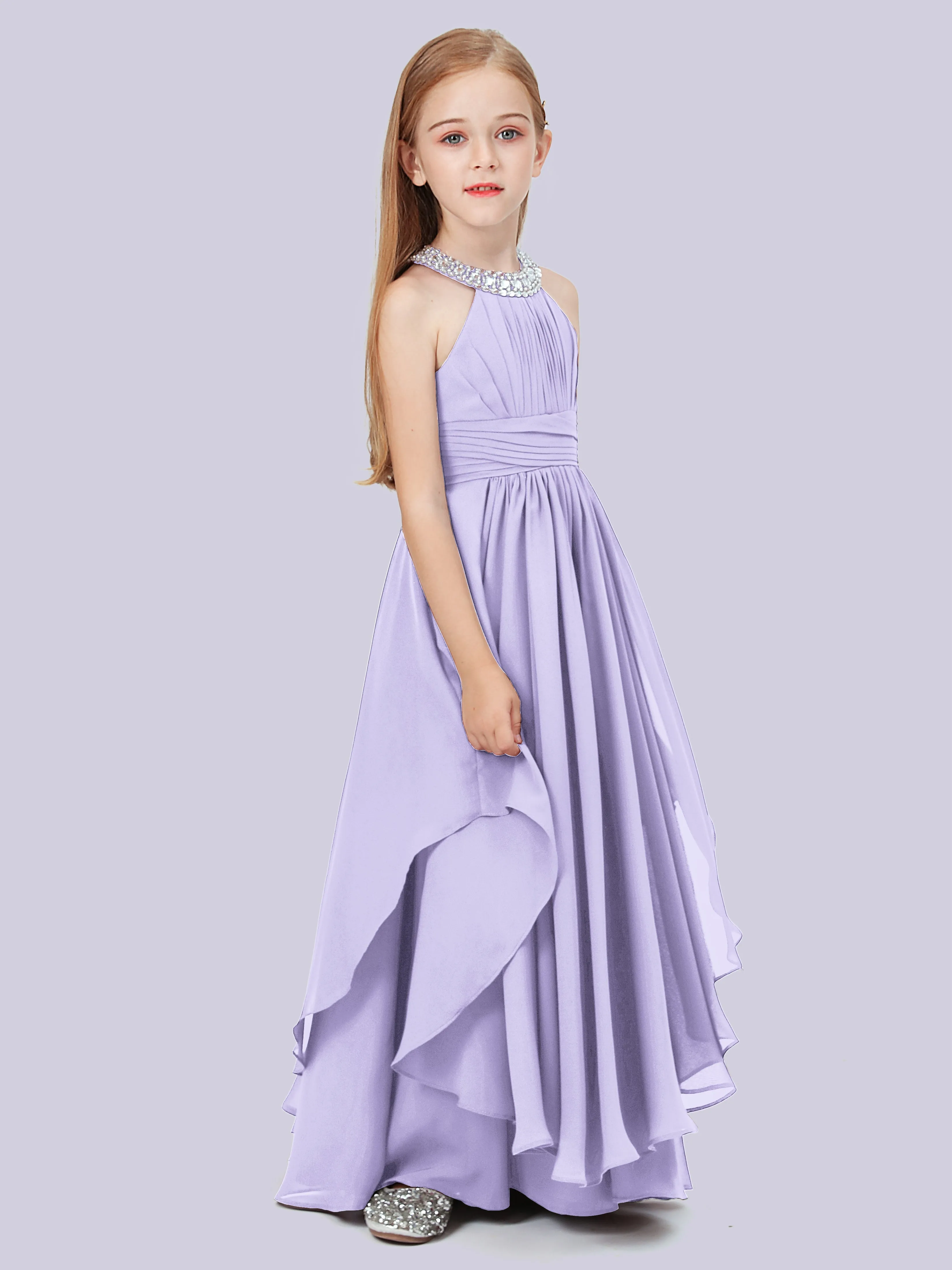 High Neck Junior Bridesmaid Dress with Cascade