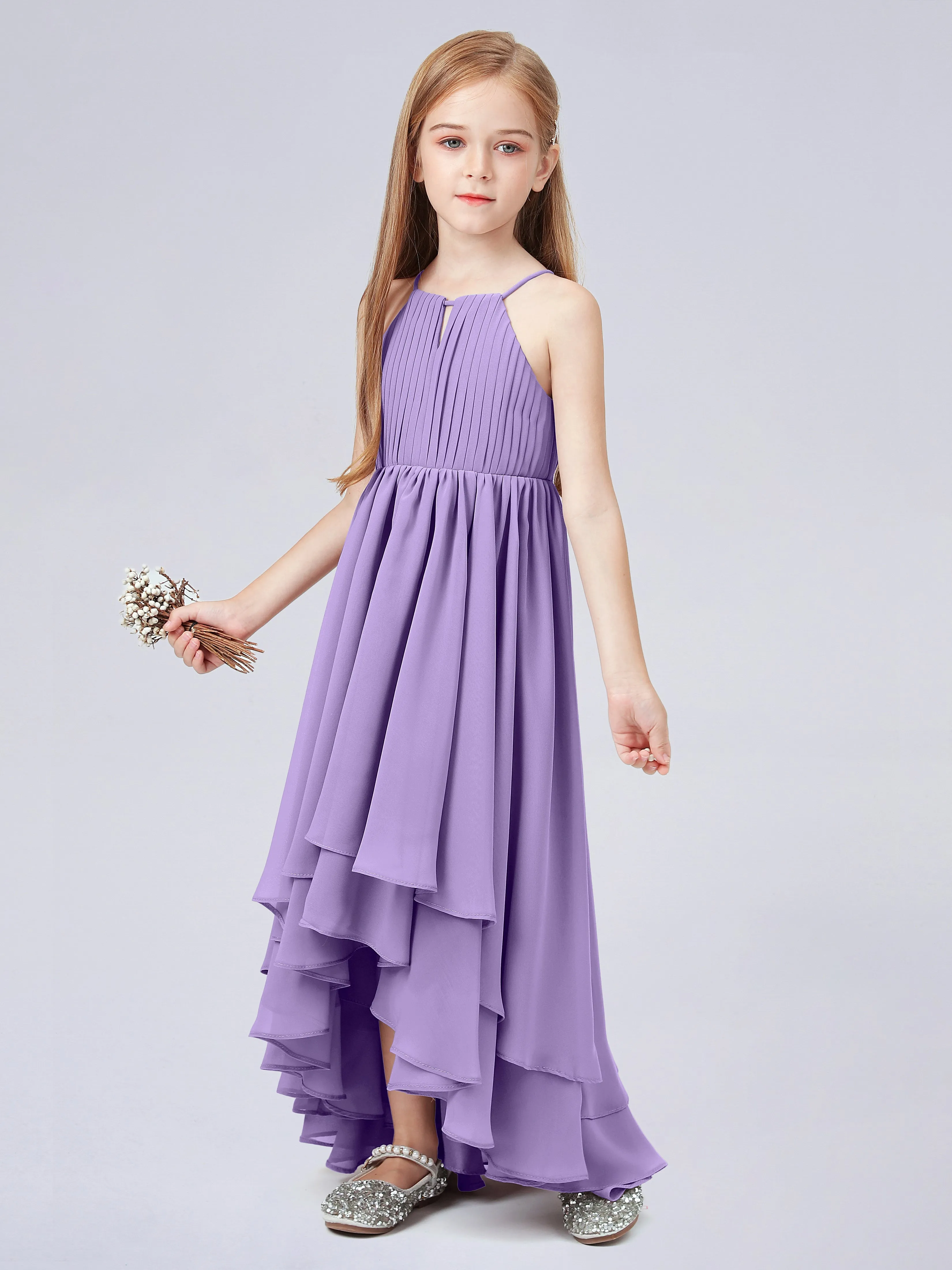 High Neck Junior Bridesmaid Dress with Cascade