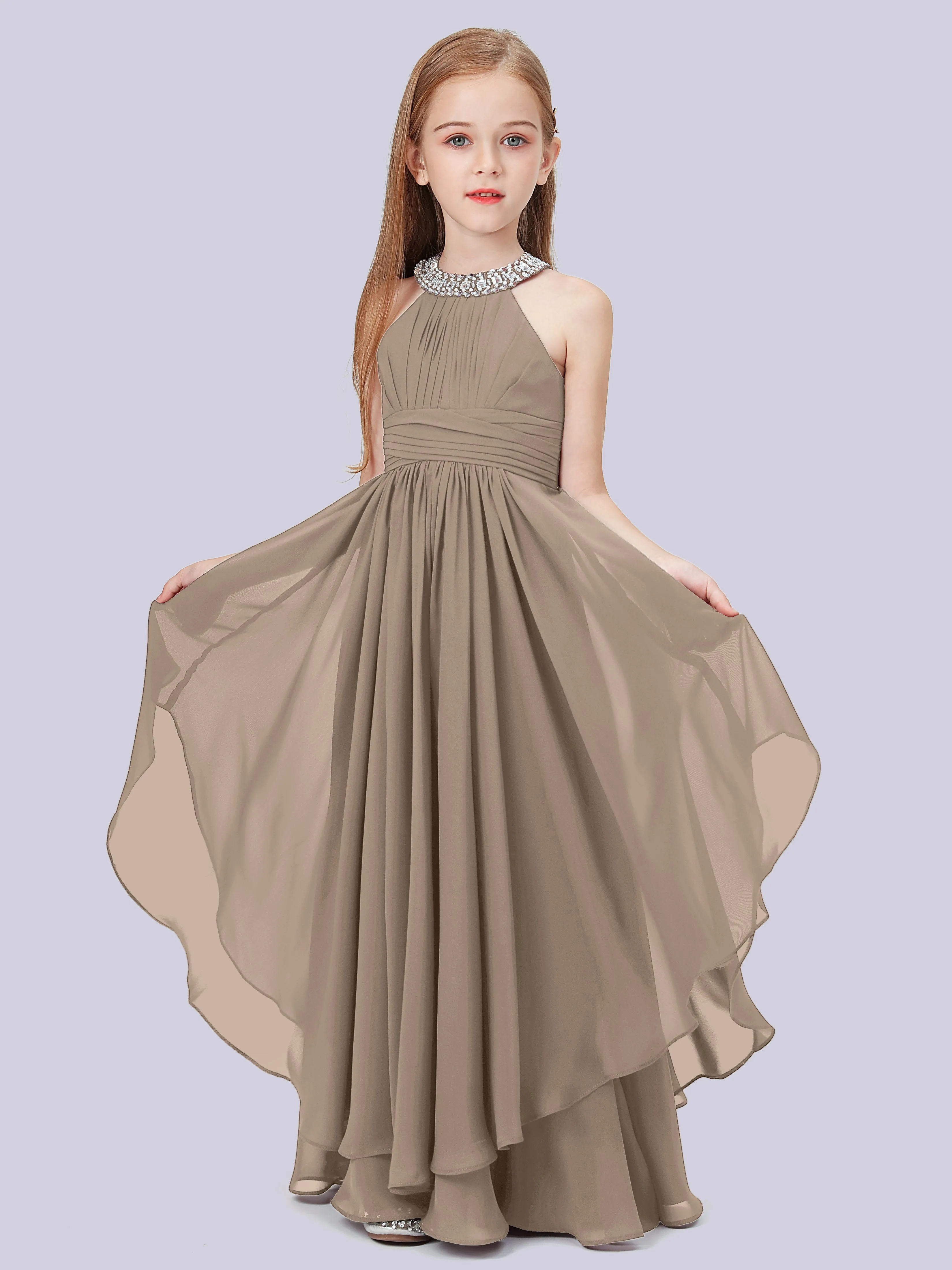 High Neck Junior Bridesmaid Dress with Cascade