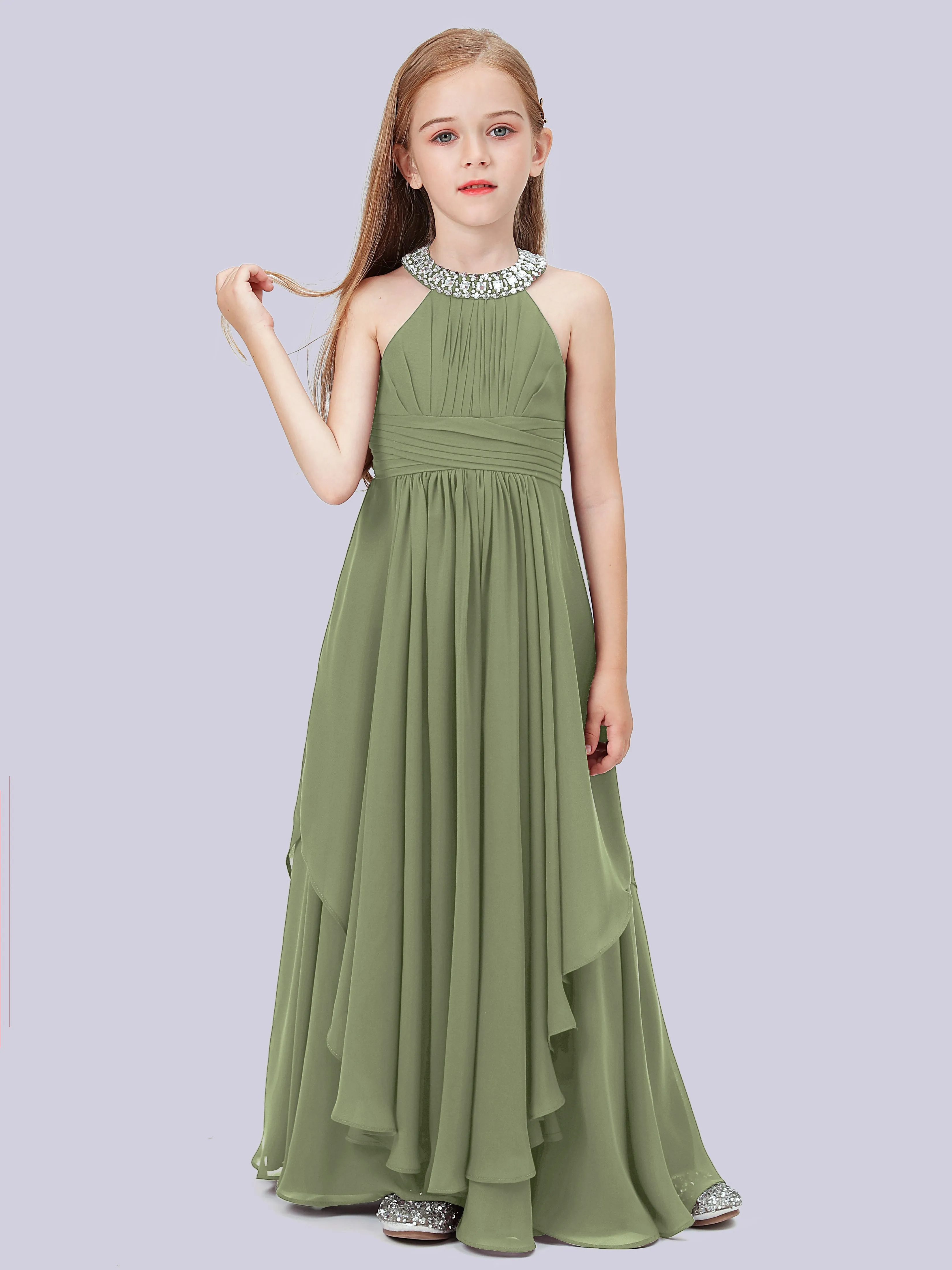 High Neck Junior Bridesmaid Dress with Cascade