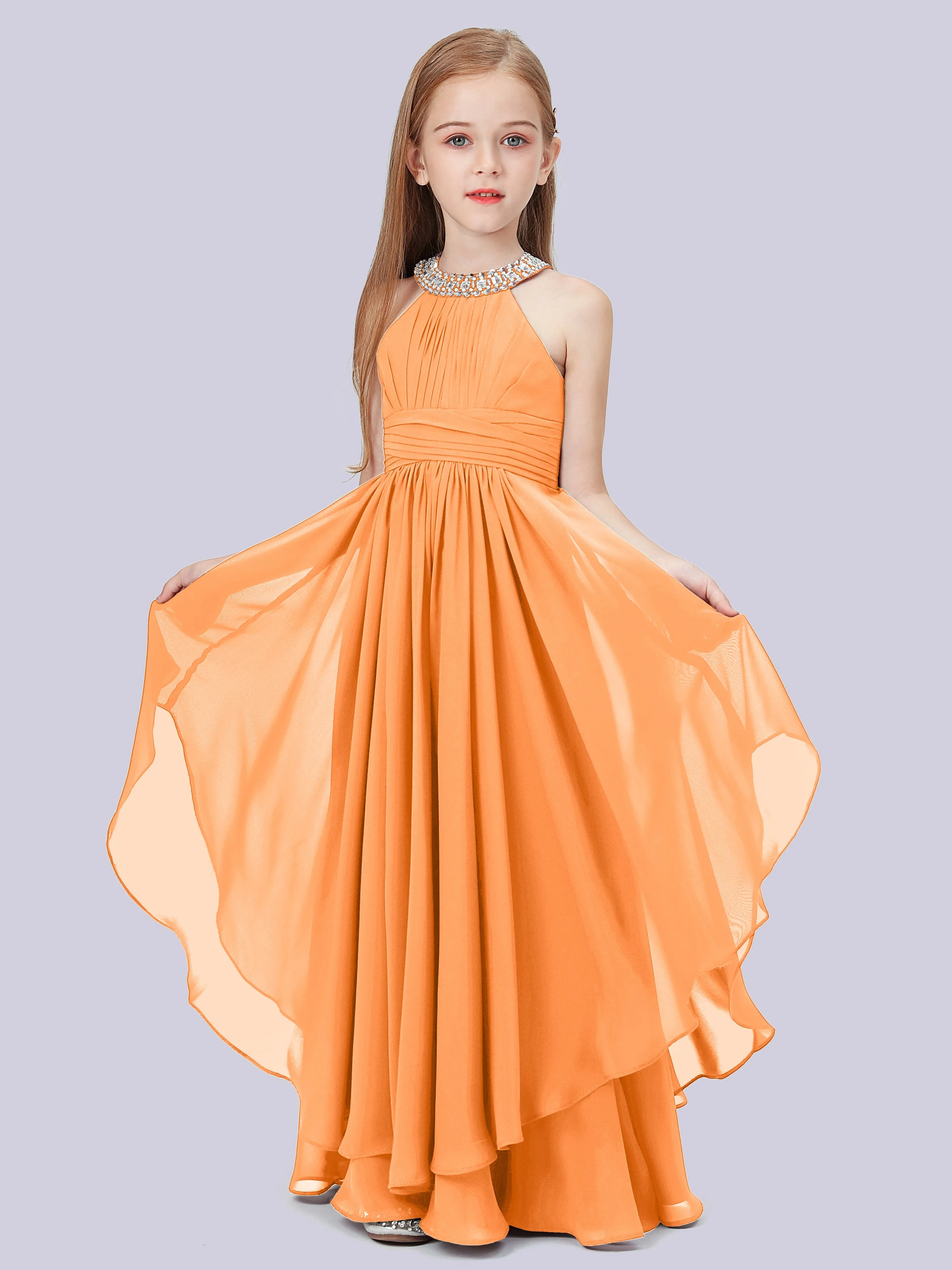 High Neck Junior Bridesmaid Dress with Cascade