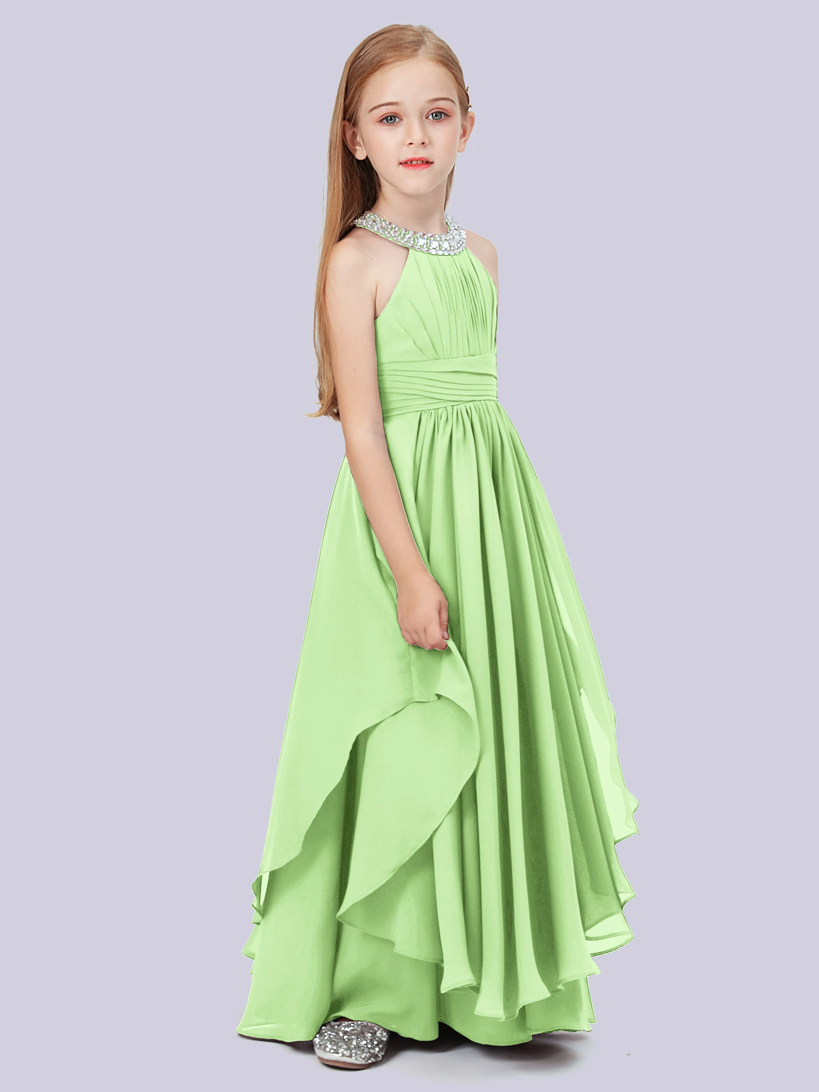 High Neck Junior Bridesmaid Dress with Cascade