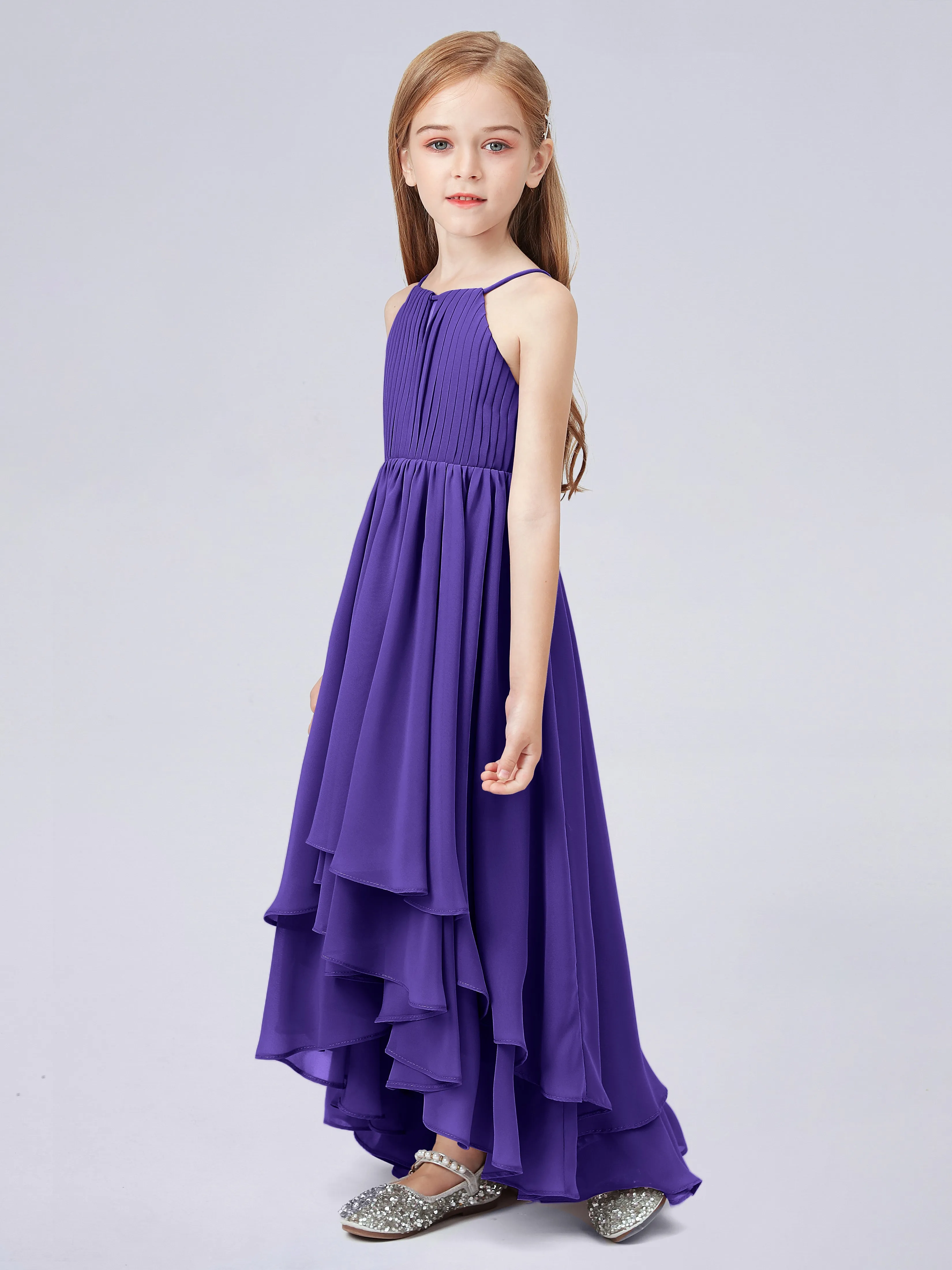 High Neck Junior Bridesmaid Dress with Cascade