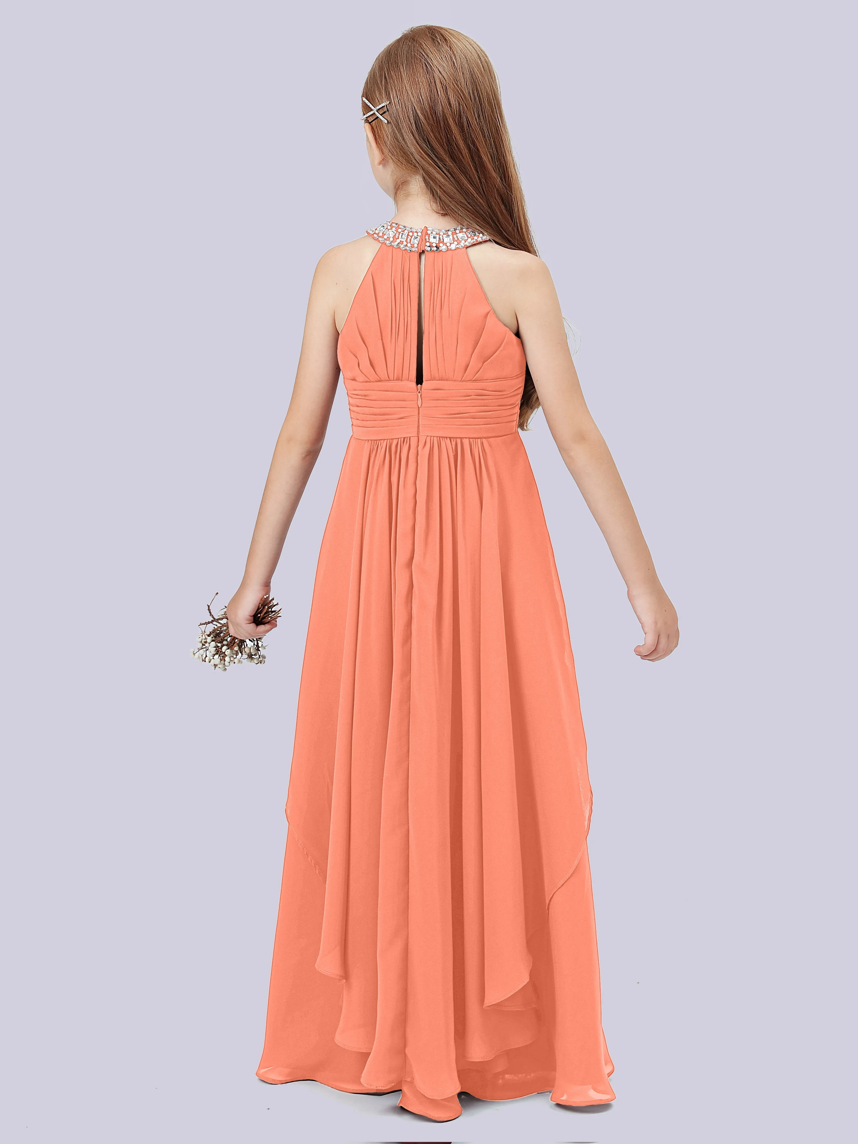 High Neck Junior Bridesmaid Dress with Cascade