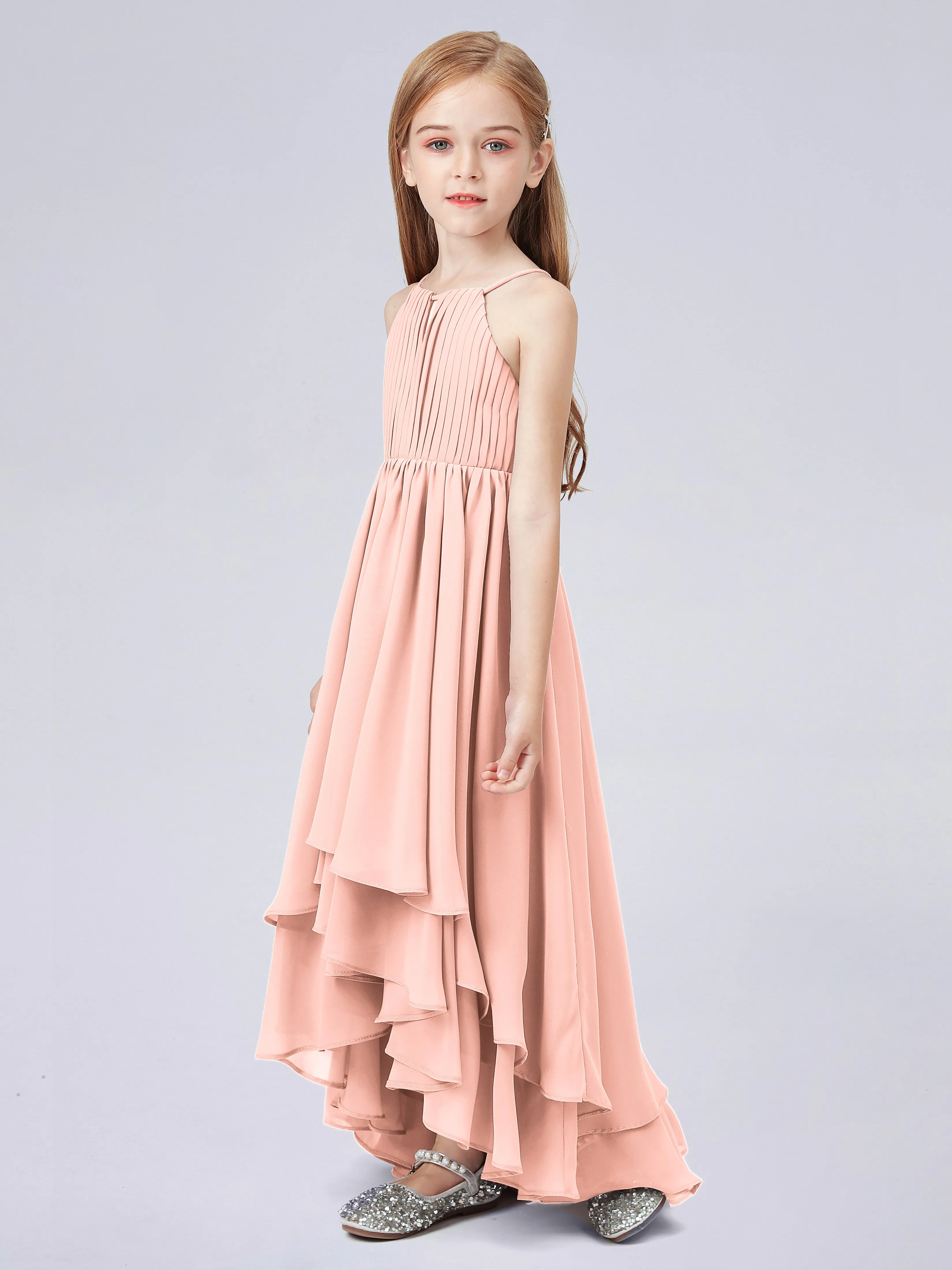 High Neck Junior Bridesmaid Dress with Cascade