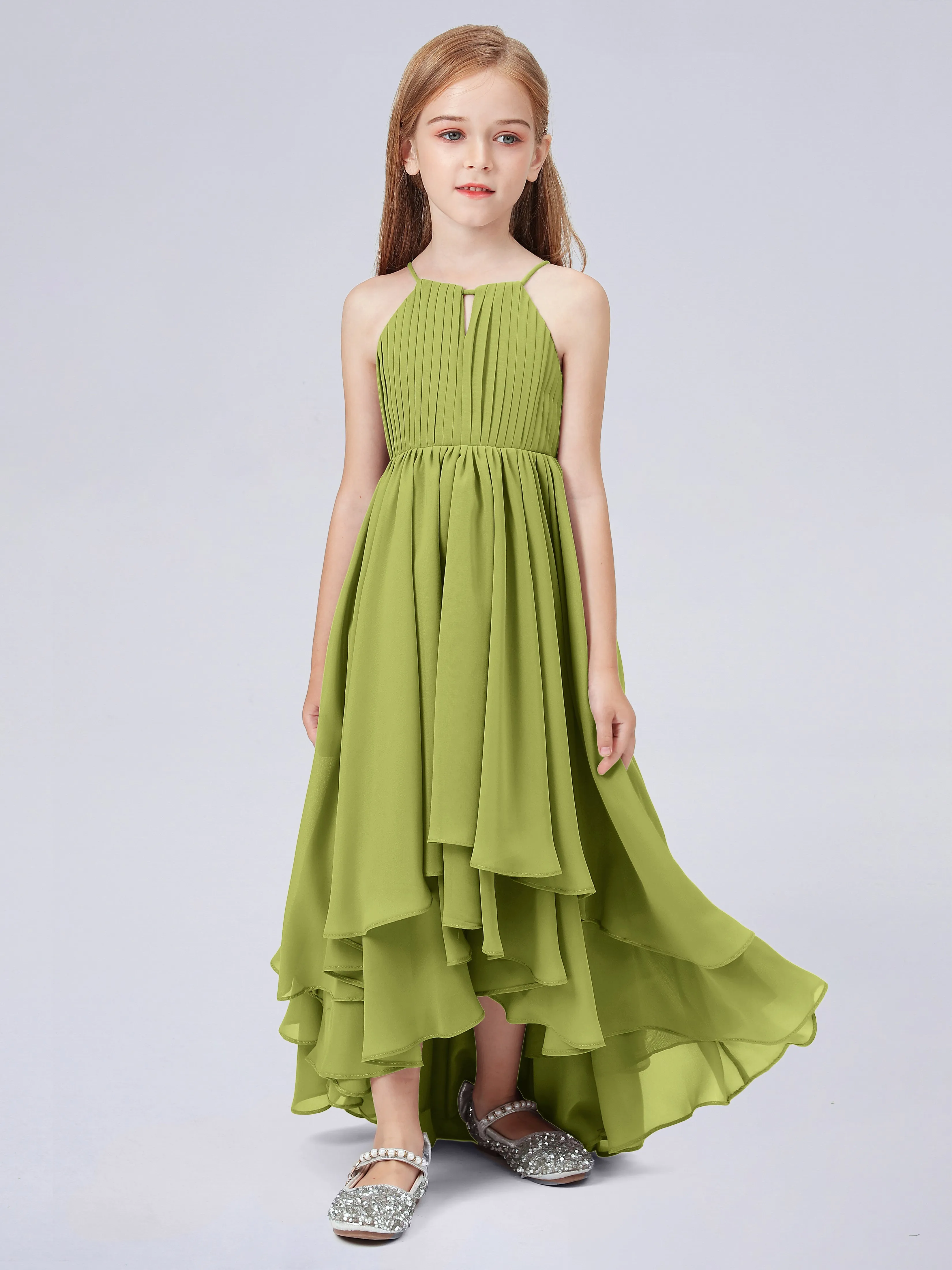 High Neck Junior Bridesmaid Dress with Cascade