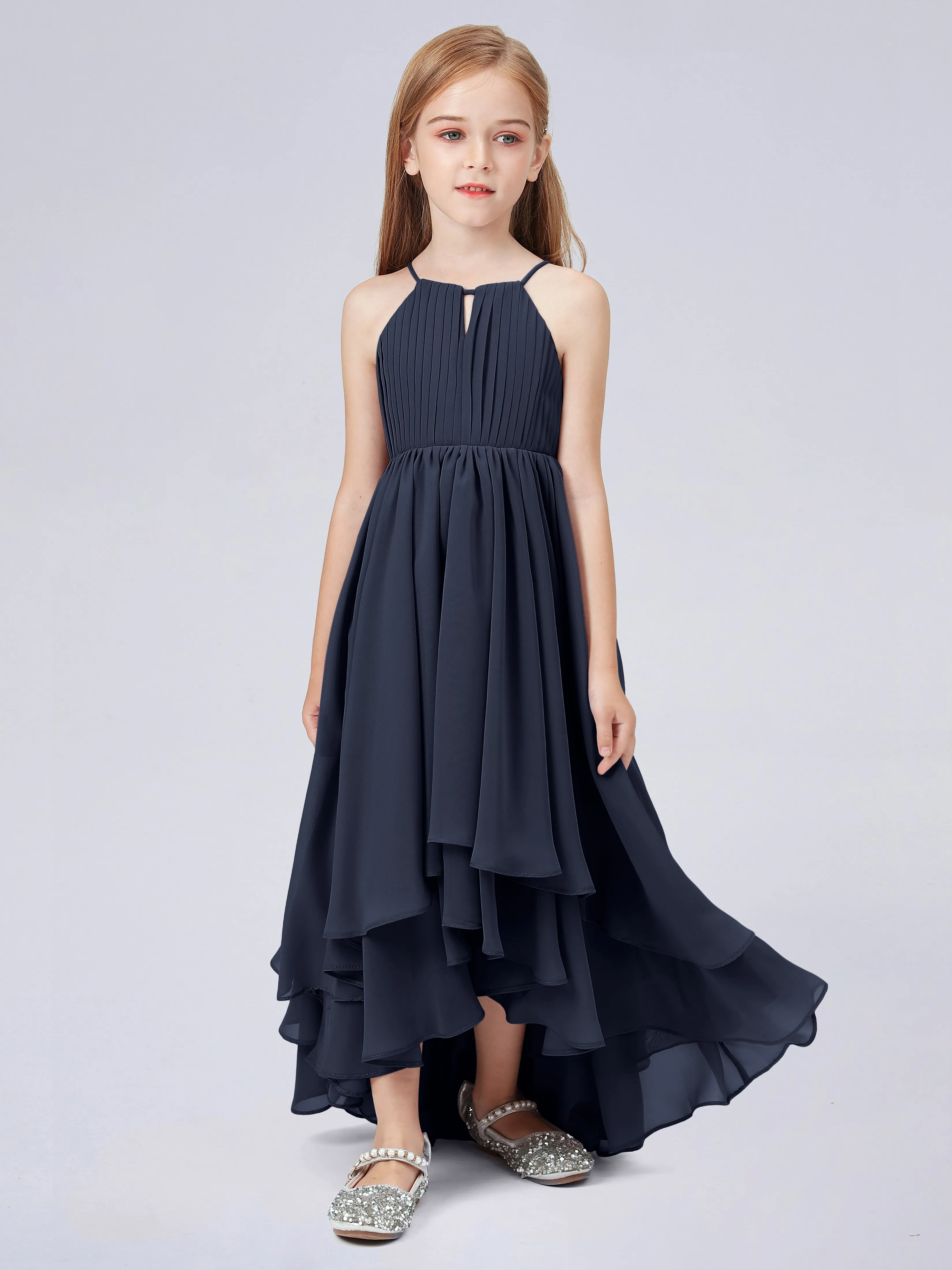 High Neck Junior Bridesmaid Dress with Cascade