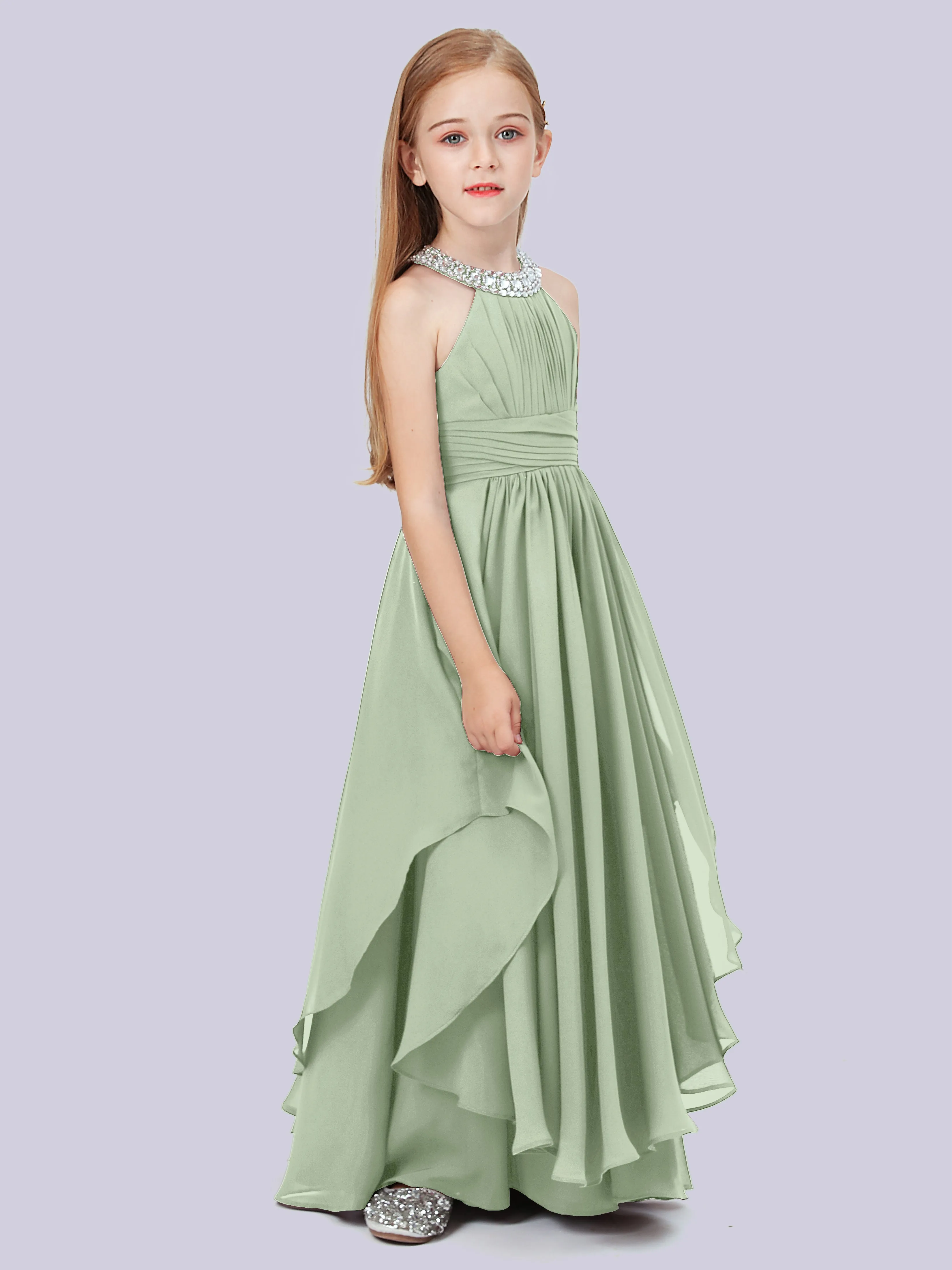 High Neck Junior Bridesmaid Dress with Cascade