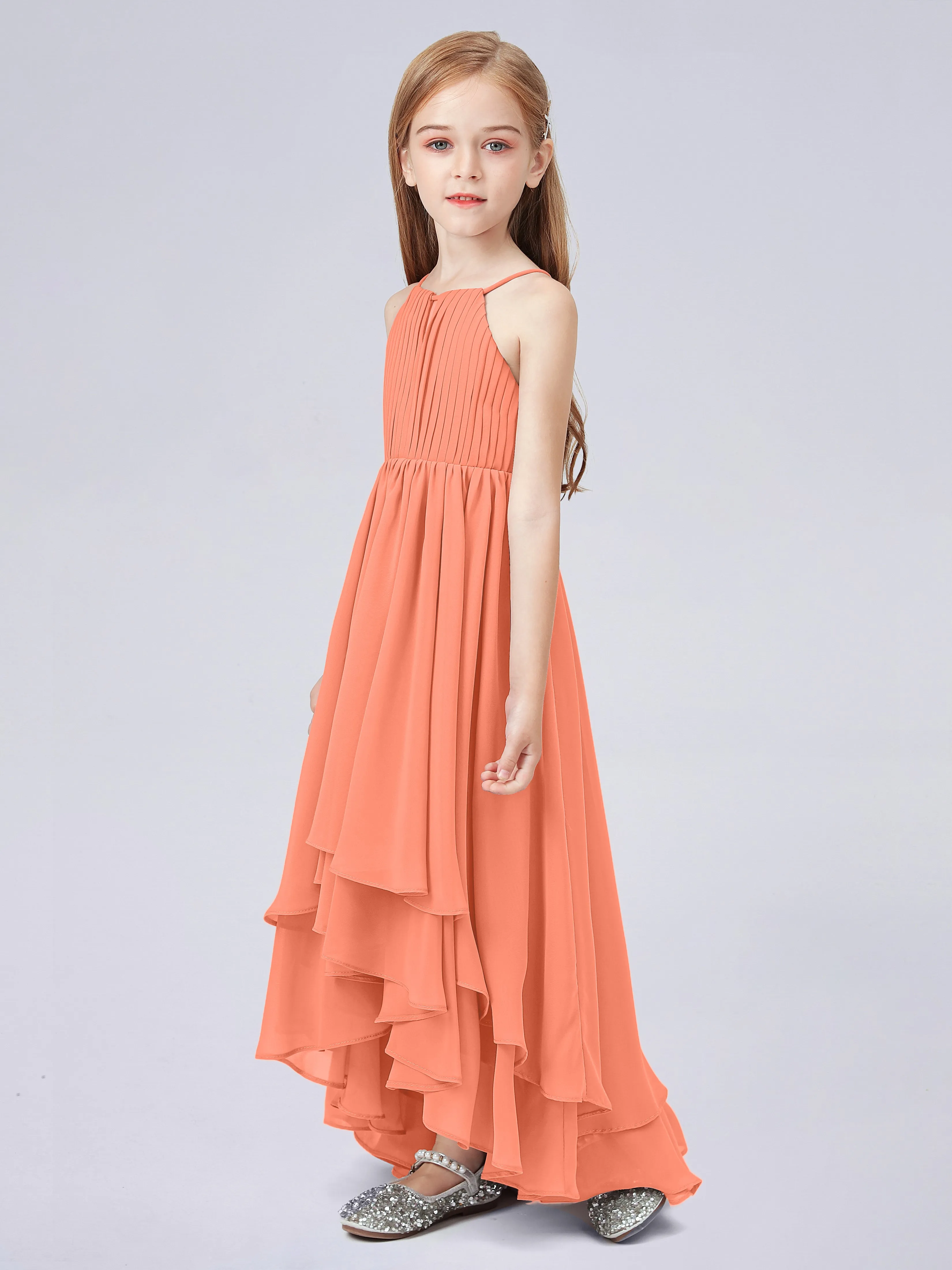 High Neck Junior Bridesmaid Dress with Cascade