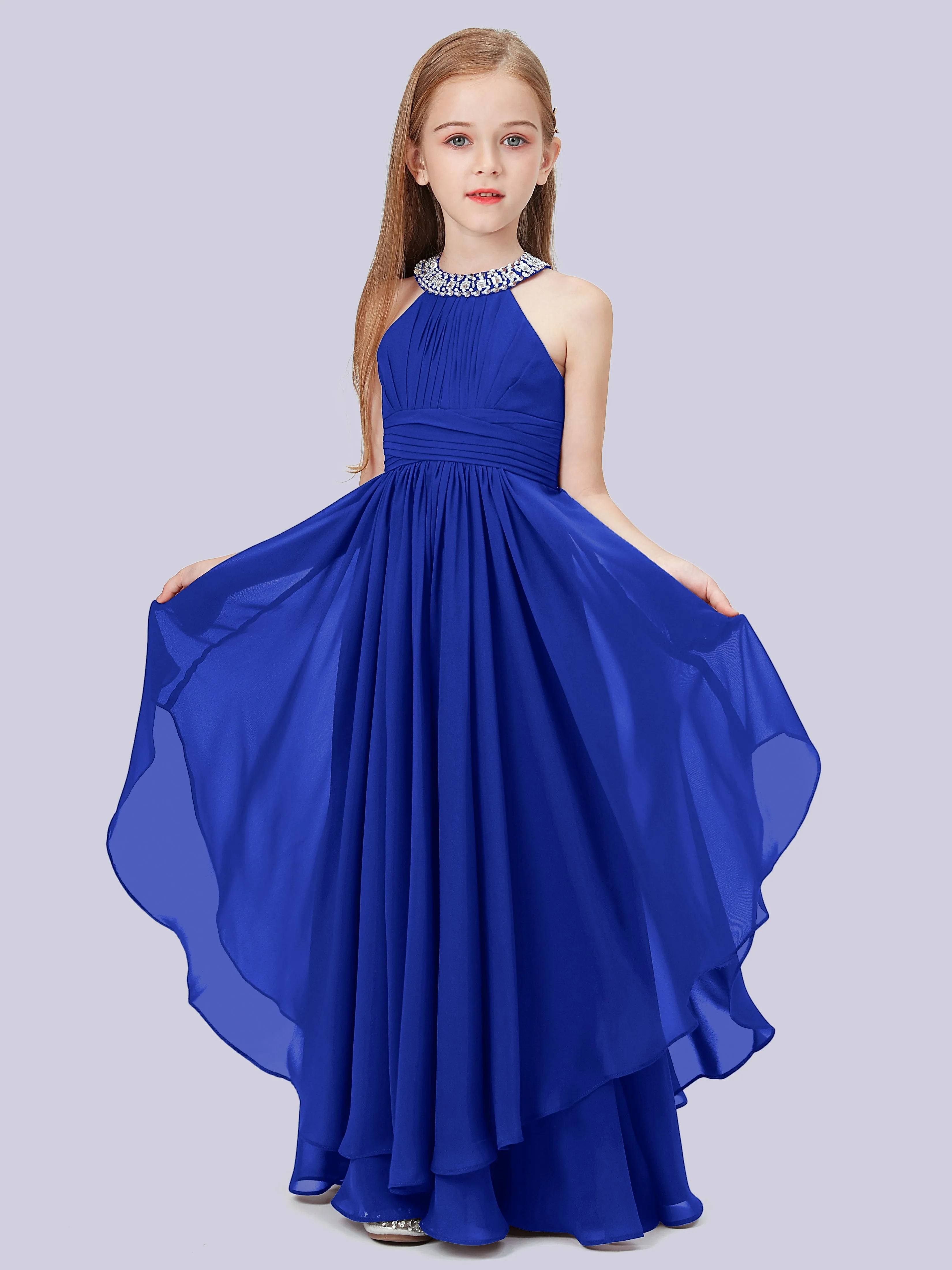 High Neck Junior Bridesmaid Dress with Cascade