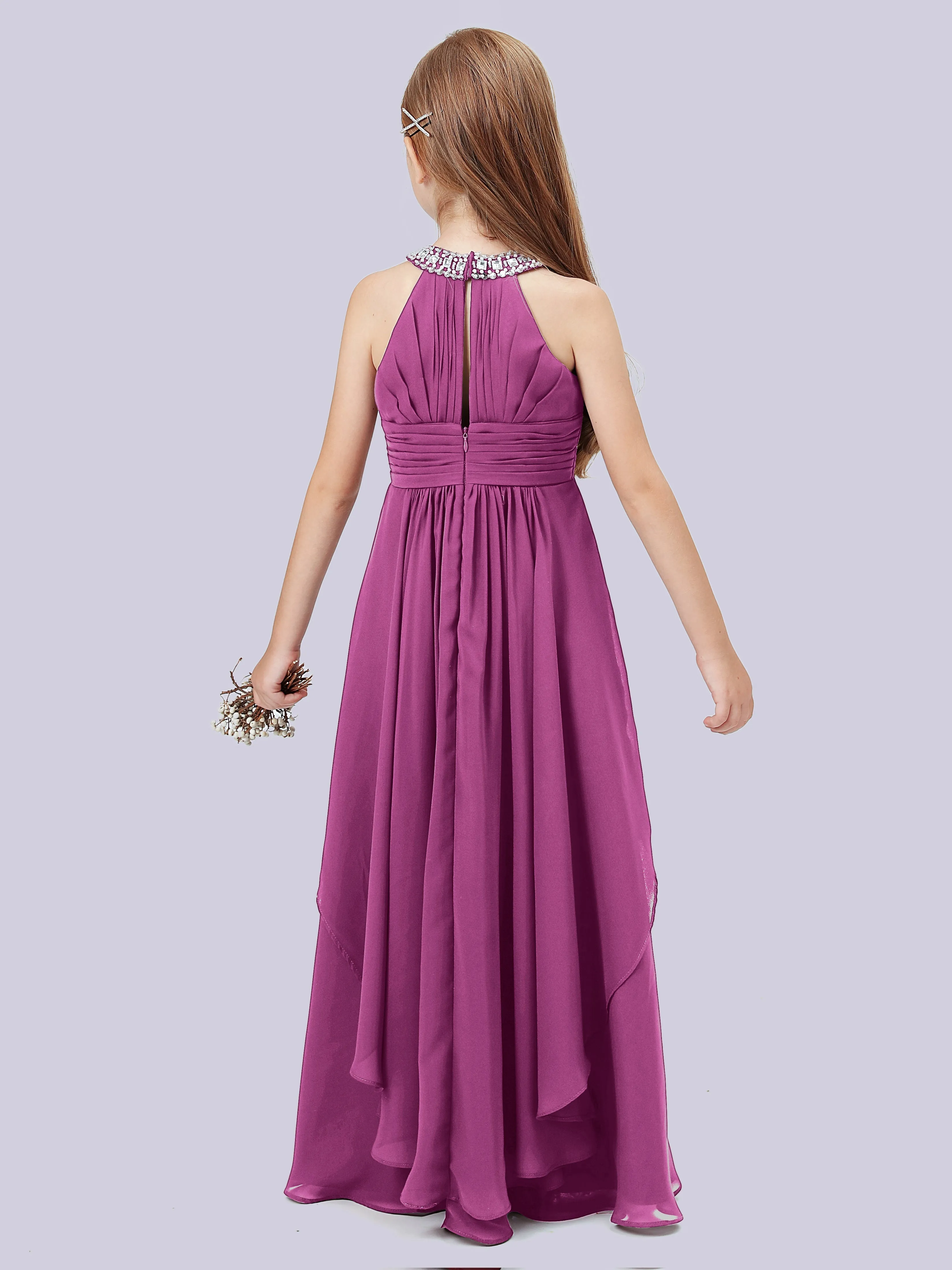 High Neck Junior Bridesmaid Dress with Cascade