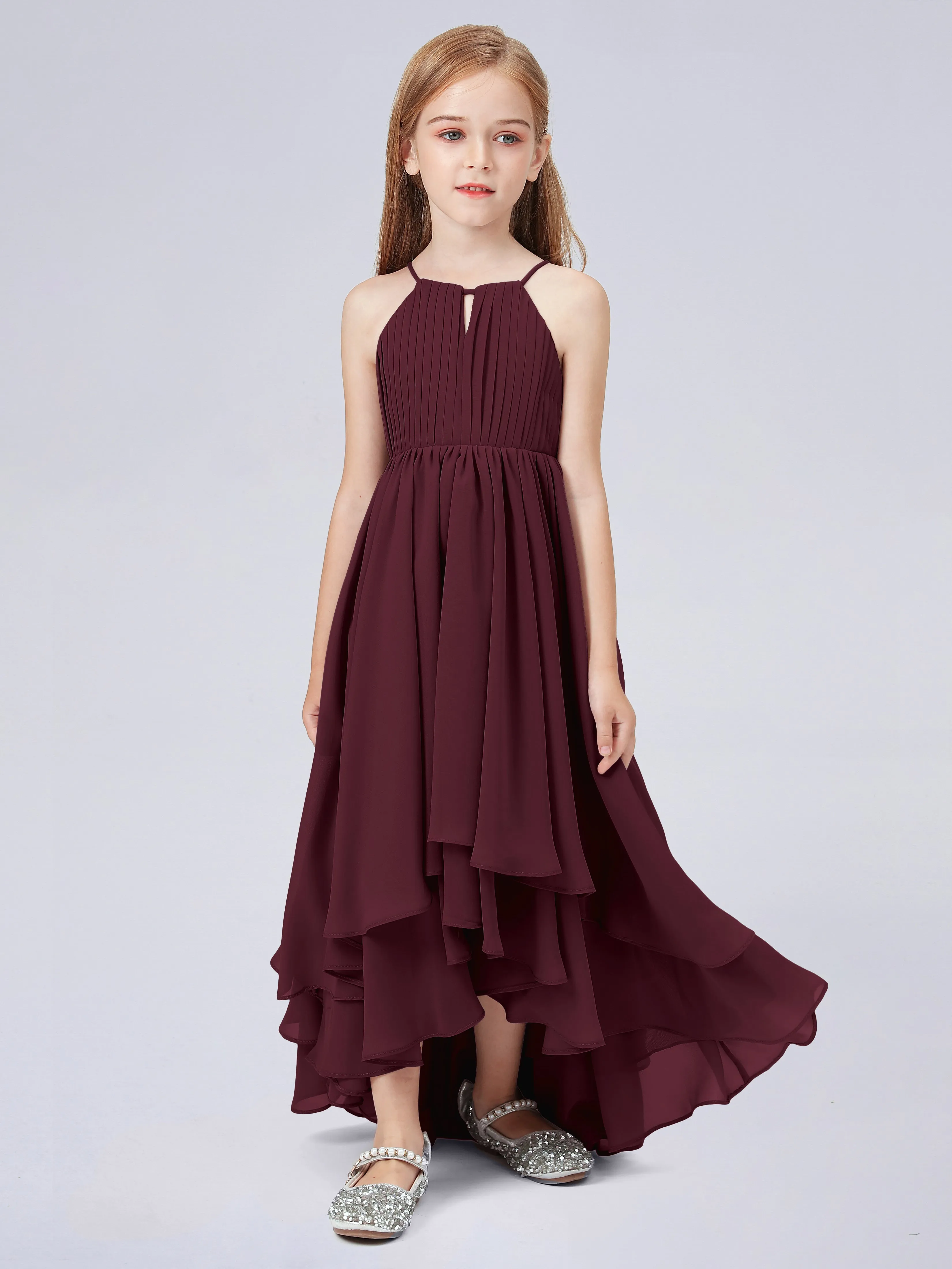 High Neck Junior Bridesmaid Dress with Cascade