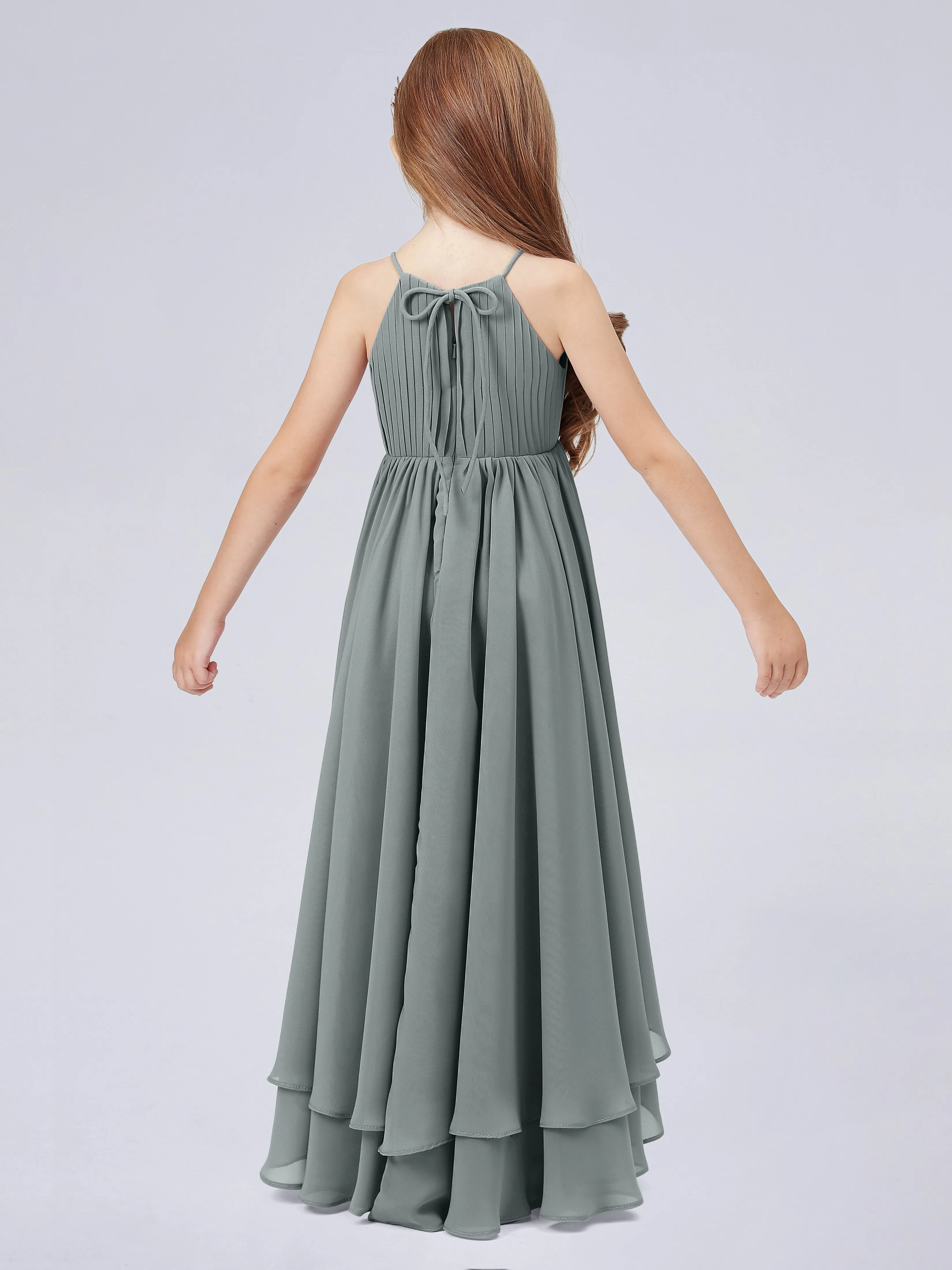 High Neck Junior Bridesmaid Dress with Cascade