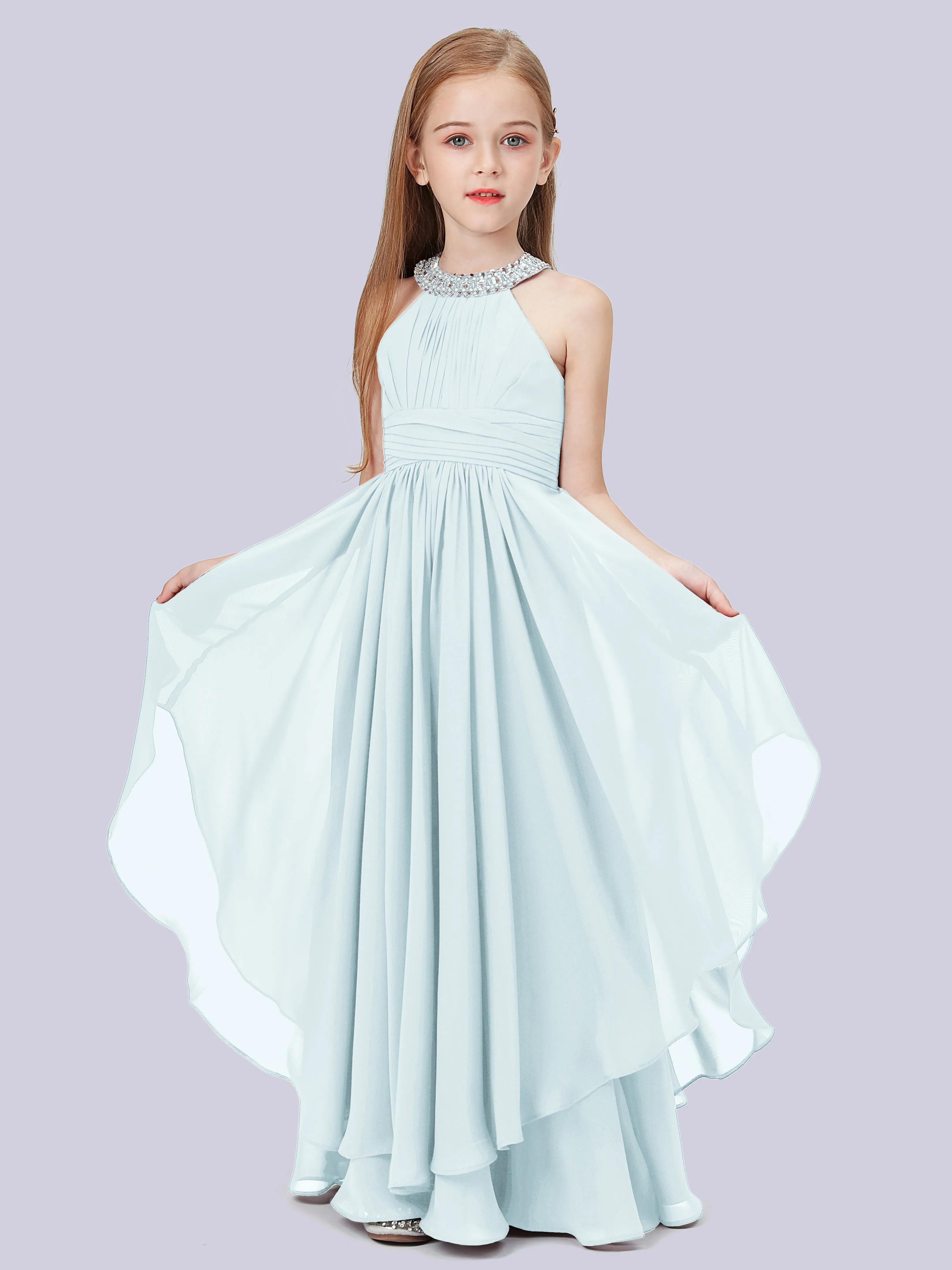 High Neck Junior Bridesmaid Dress with Cascade