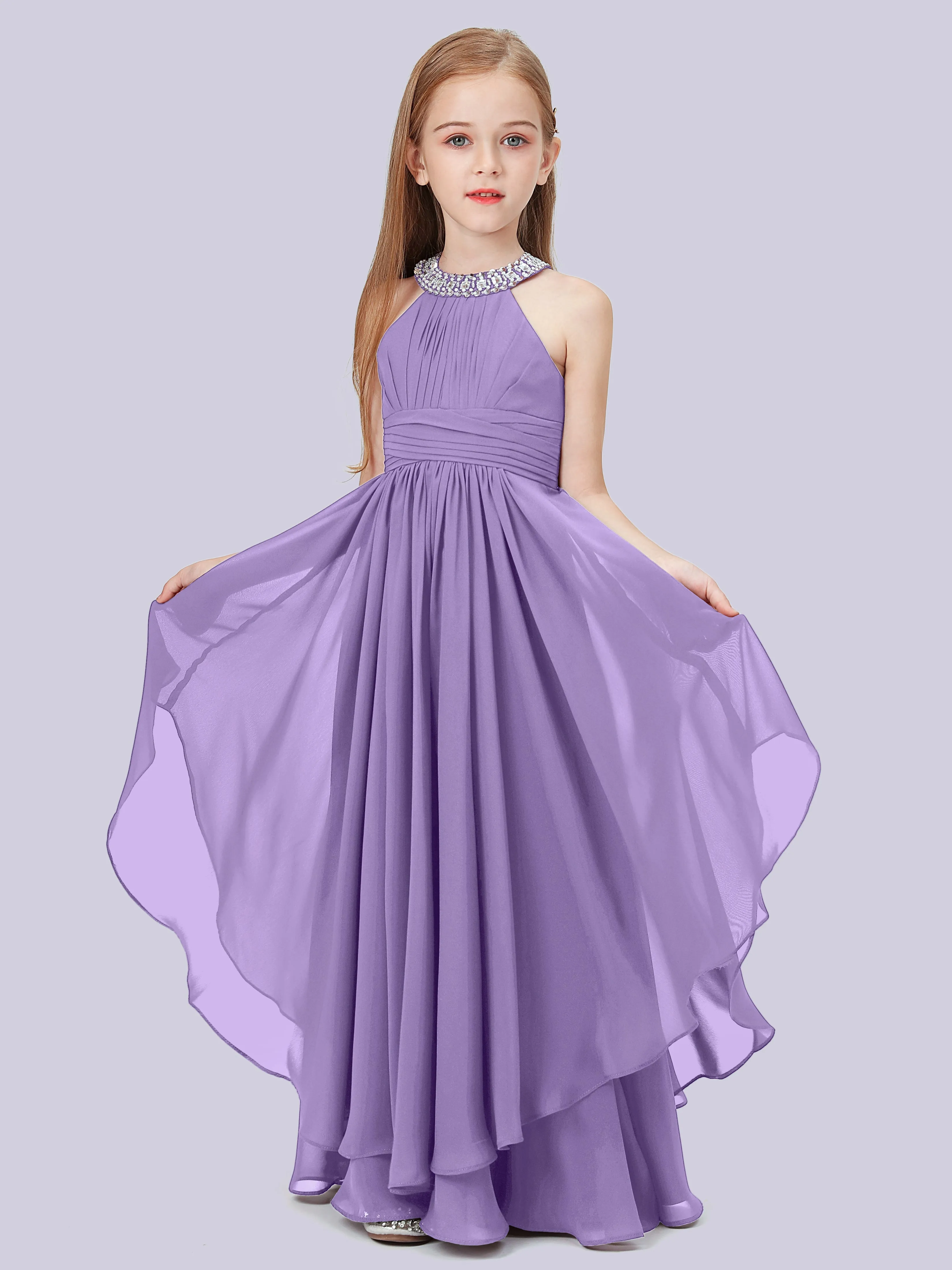 High Neck Junior Bridesmaid Dress with Cascade