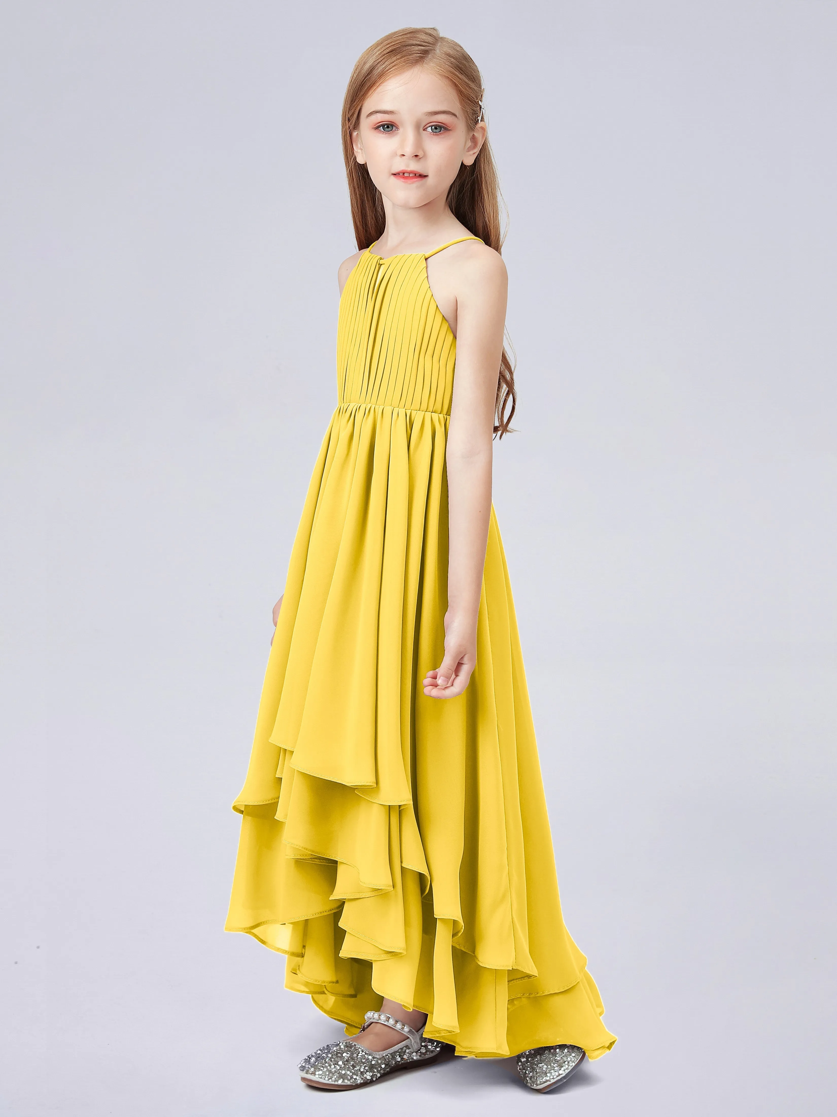 High Neck Junior Bridesmaid Dress with Cascade