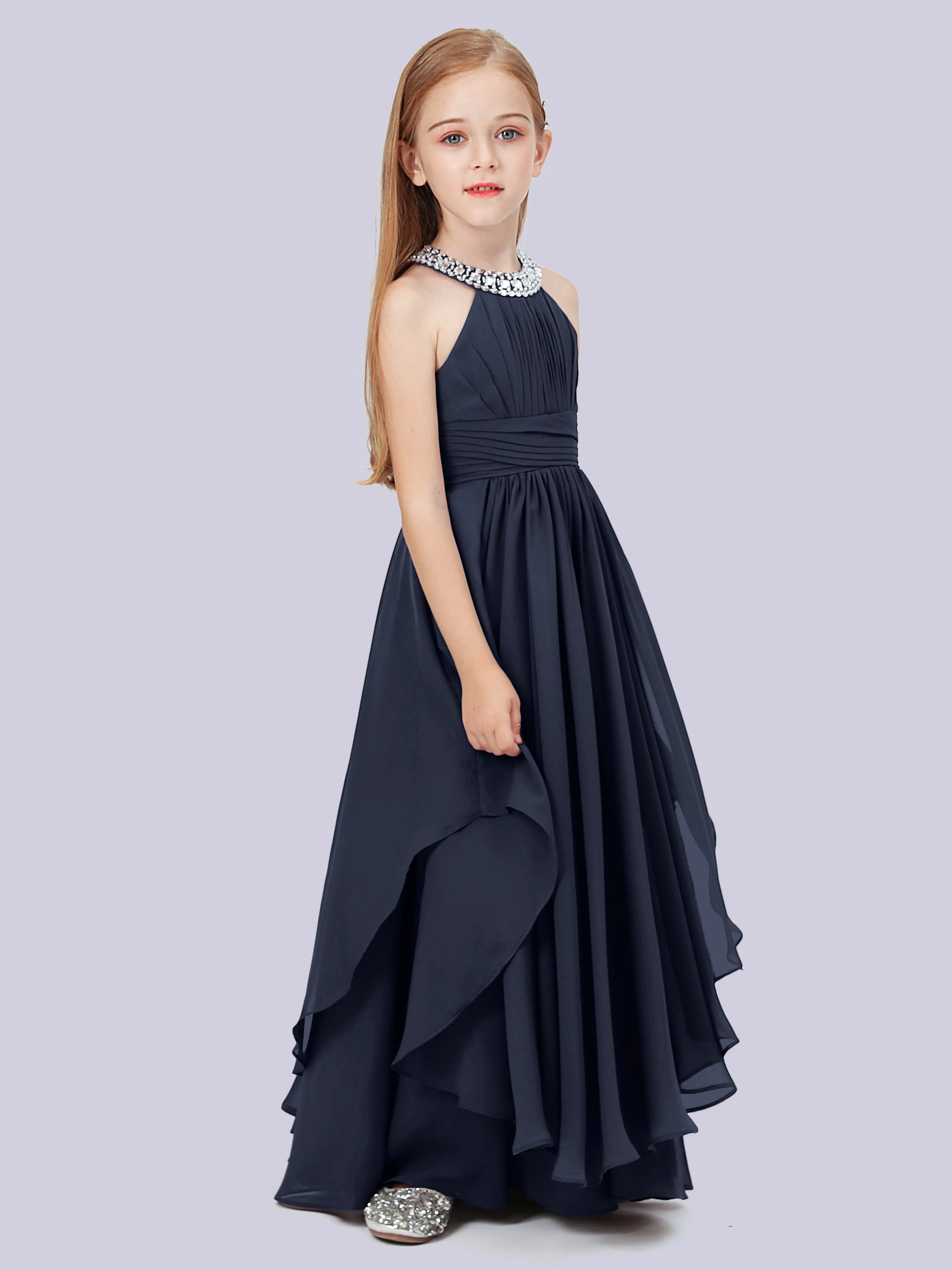 High Neck Junior Bridesmaid Dress with Cascade