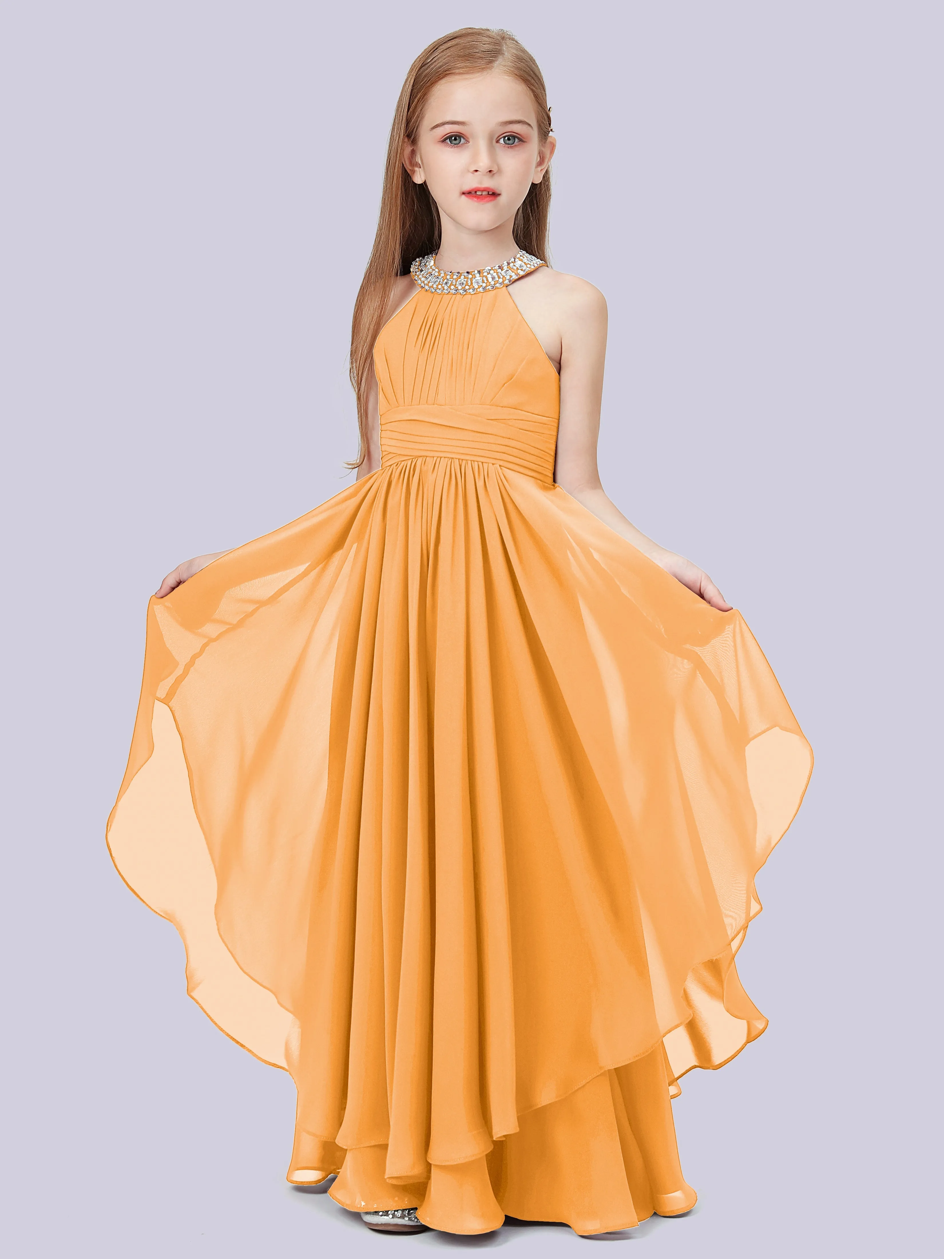 High Neck Junior Bridesmaid Dress with Cascade