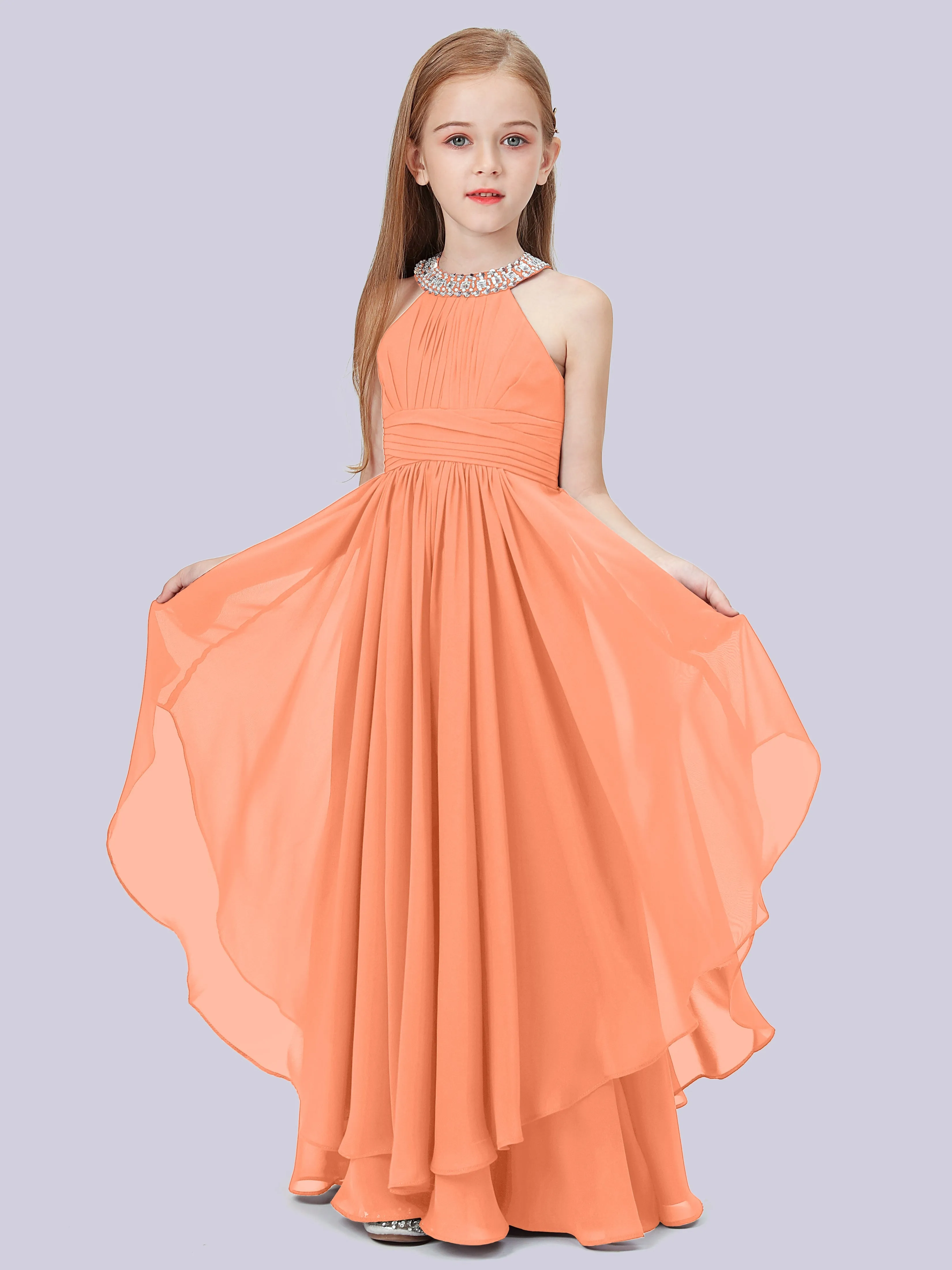 High Neck Junior Bridesmaid Dress with Cascade