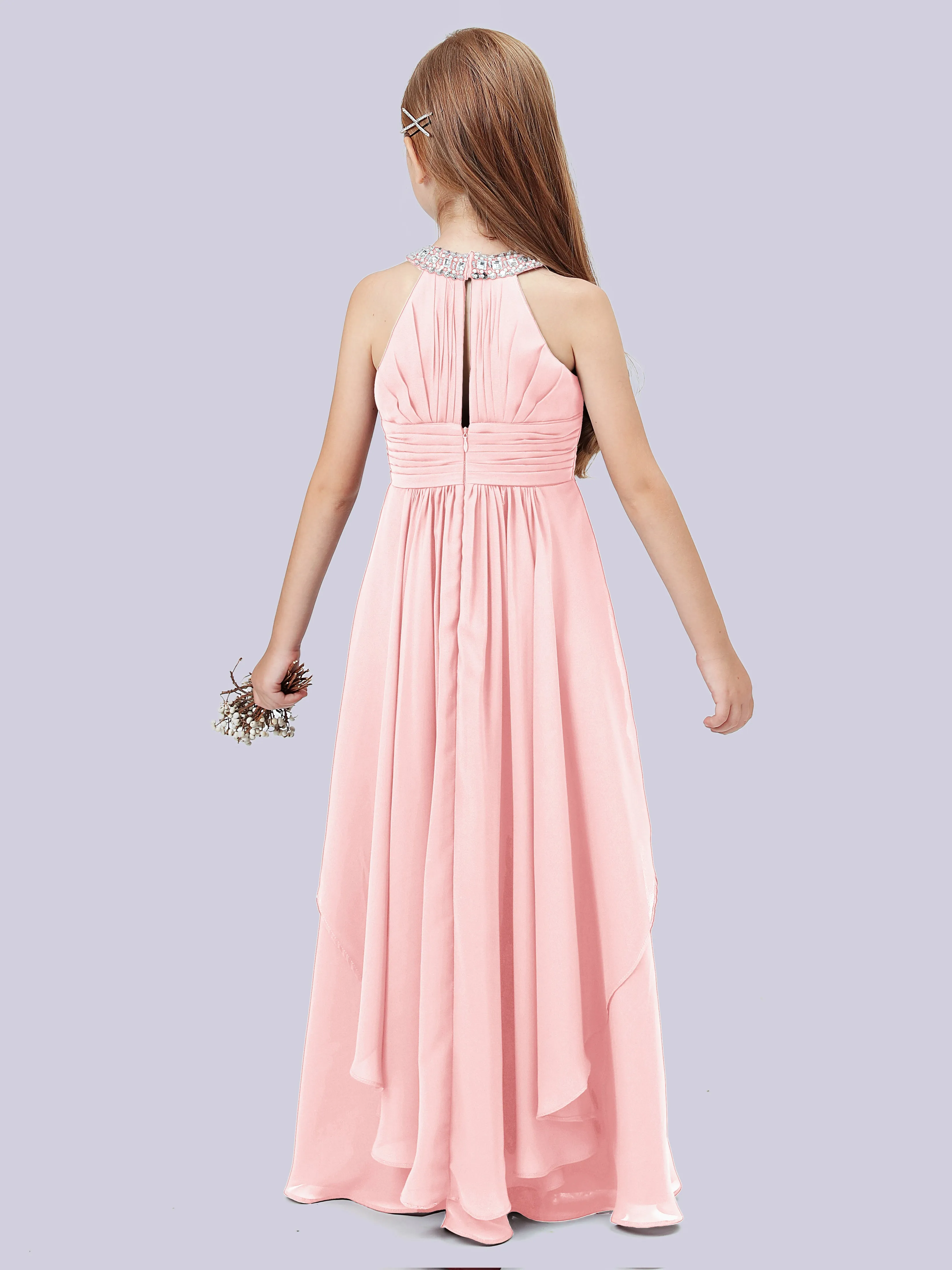 High Neck Junior Bridesmaid Dress with Cascade