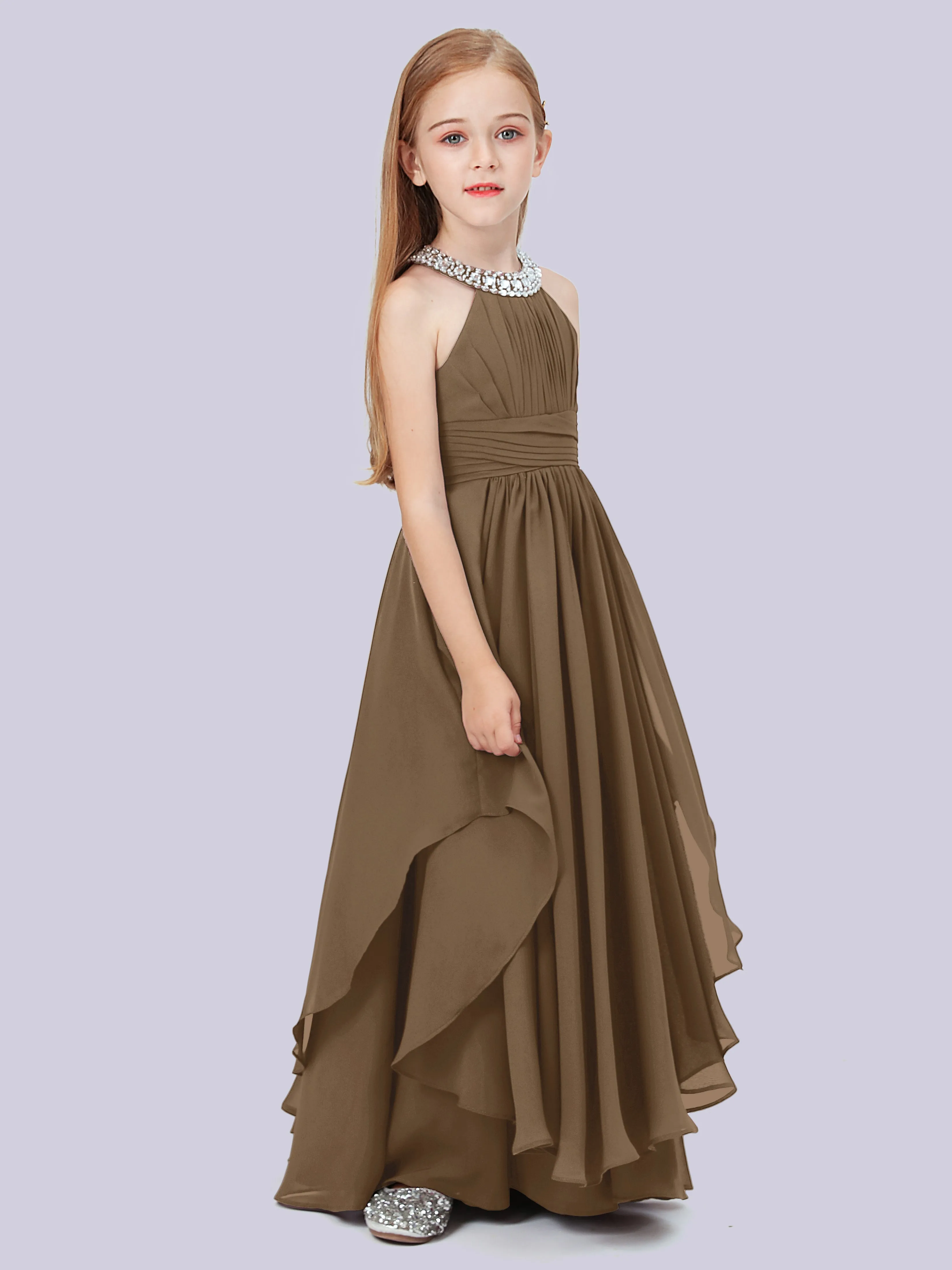 High Neck Junior Bridesmaid Dress with Cascade