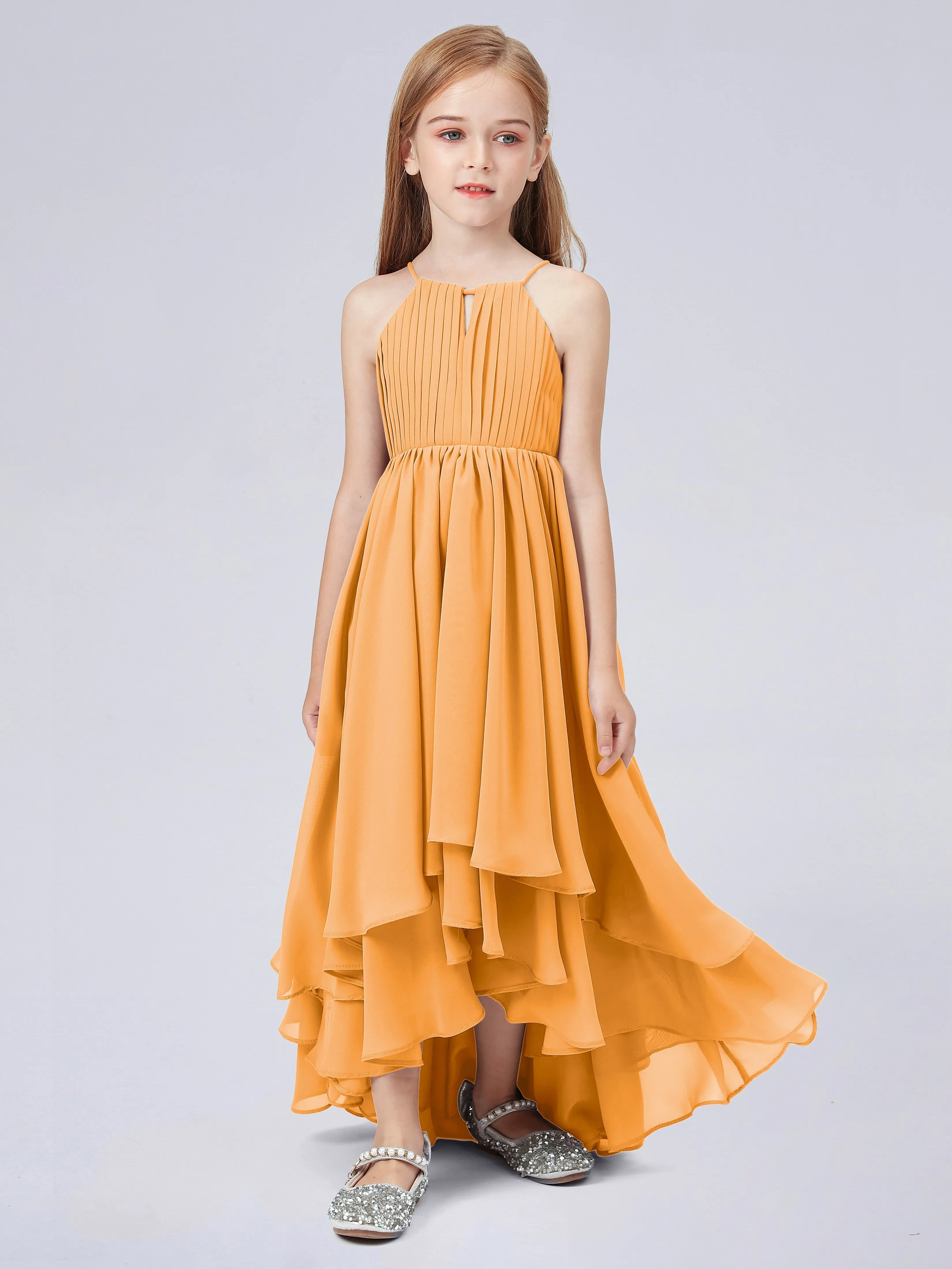 High Neck Junior Bridesmaid Dress with Cascade