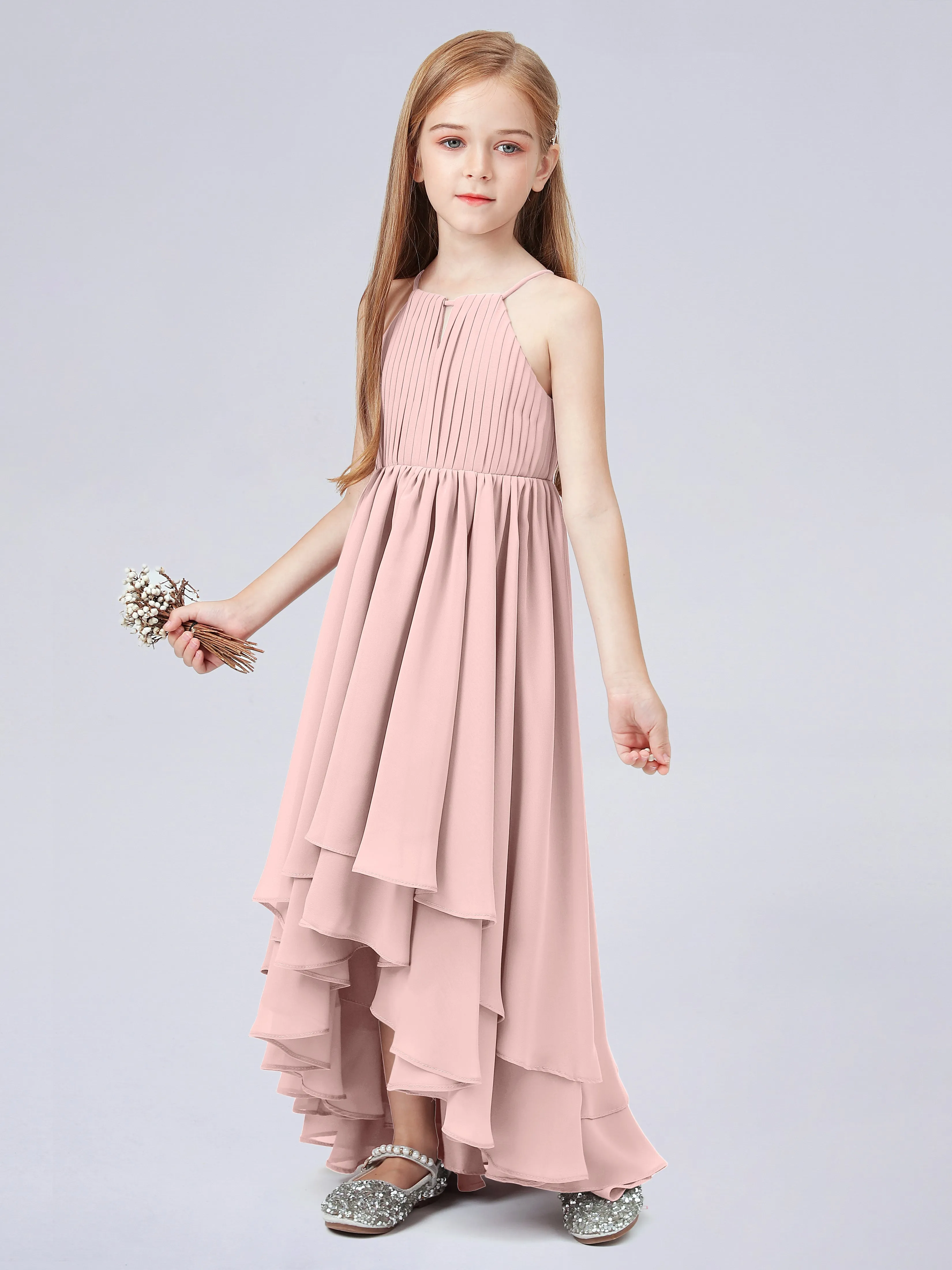 High Neck Junior Bridesmaid Dress with Cascade