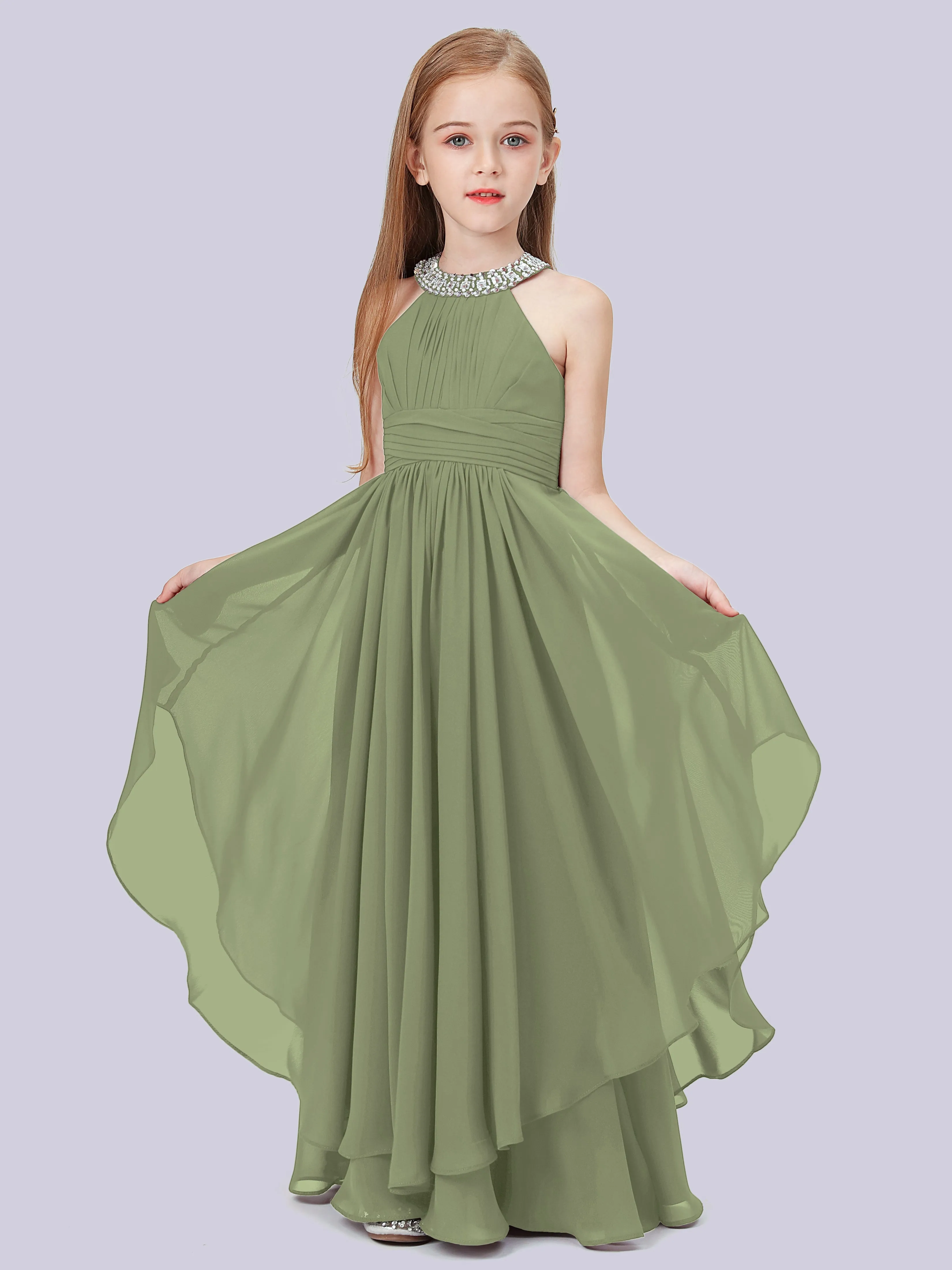 High Neck Junior Bridesmaid Dress with Cascade