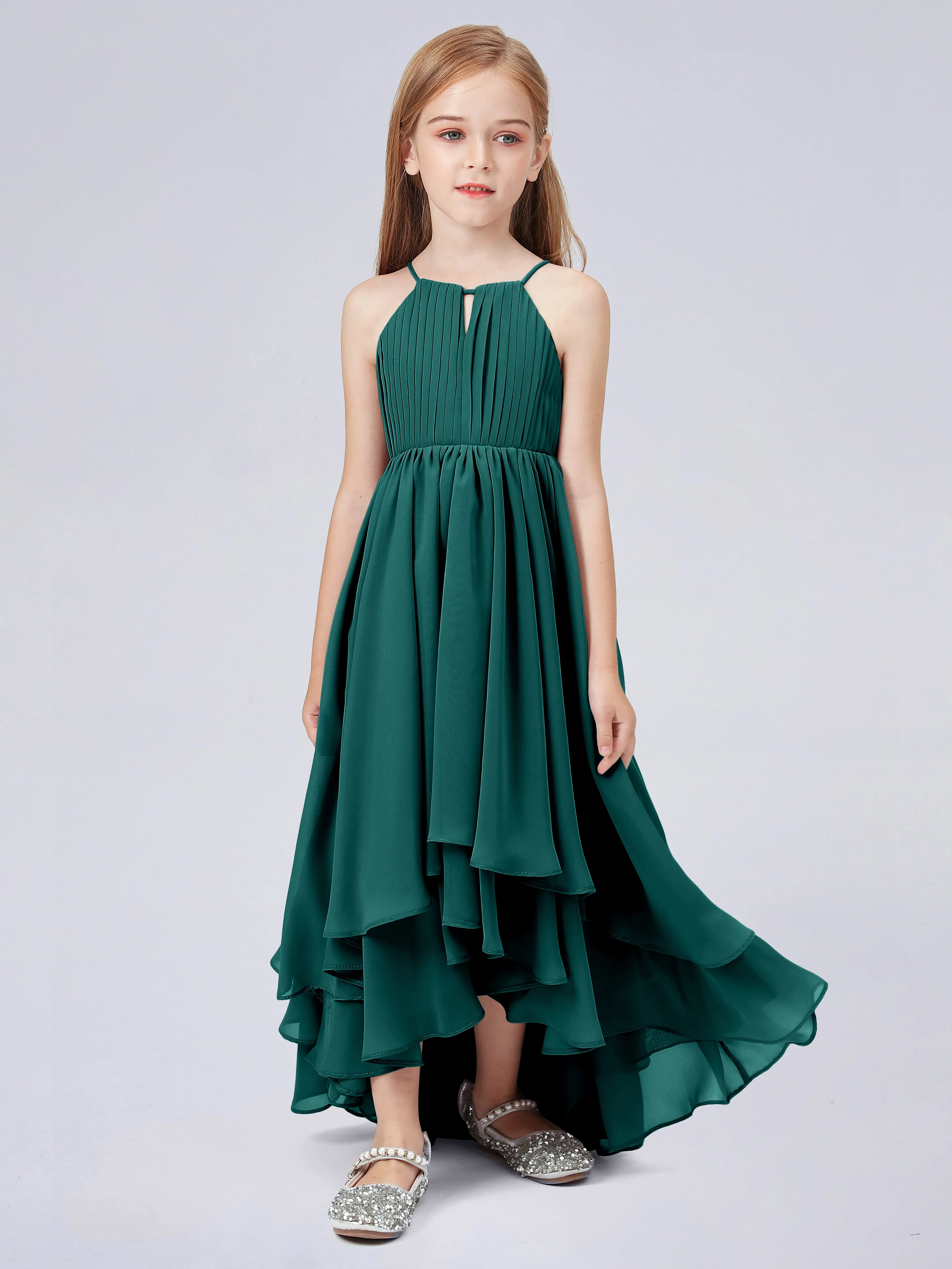 High Neck Junior Bridesmaid Dress with Cascade