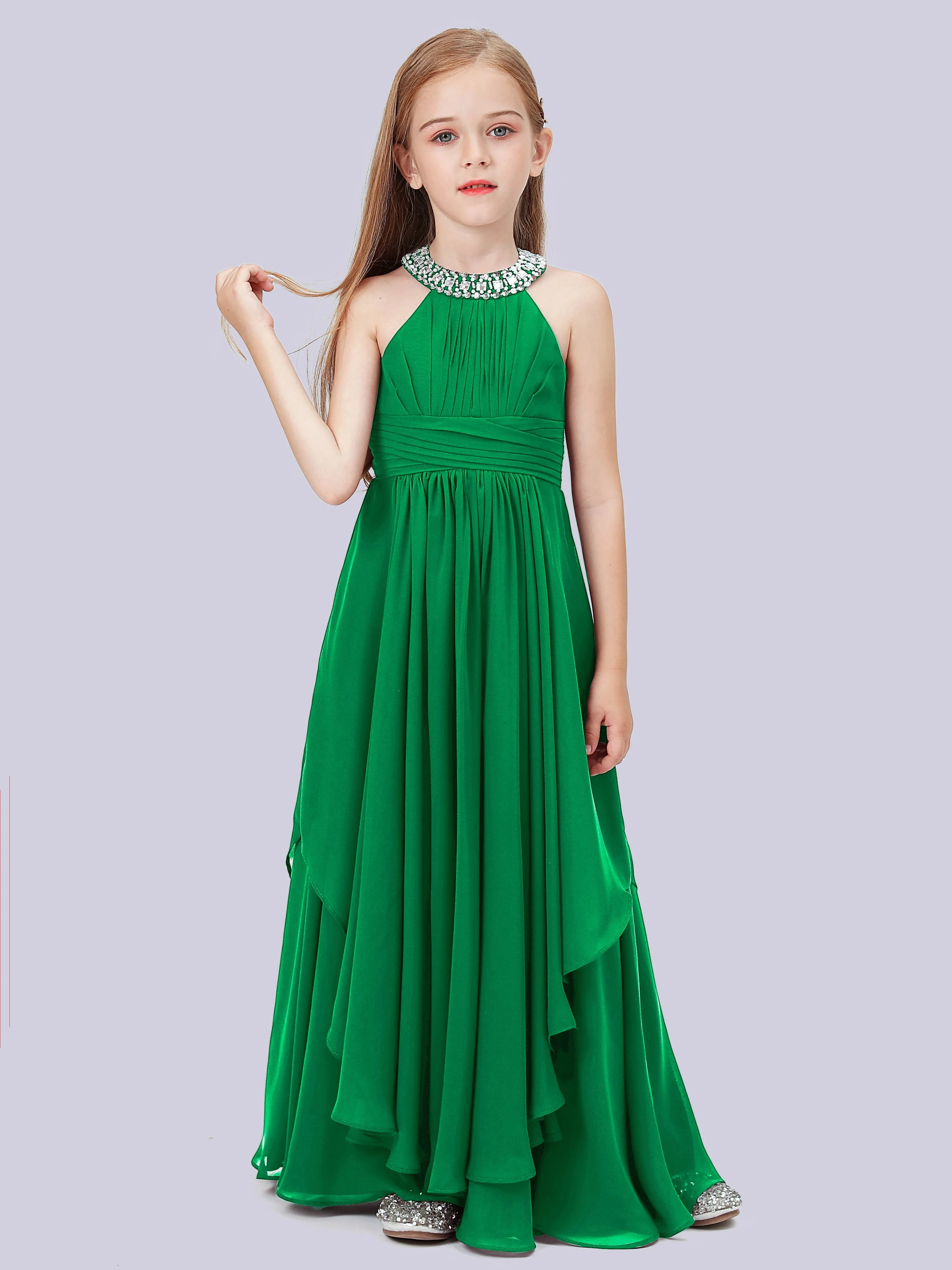 High Neck Junior Bridesmaid Dress with Cascade