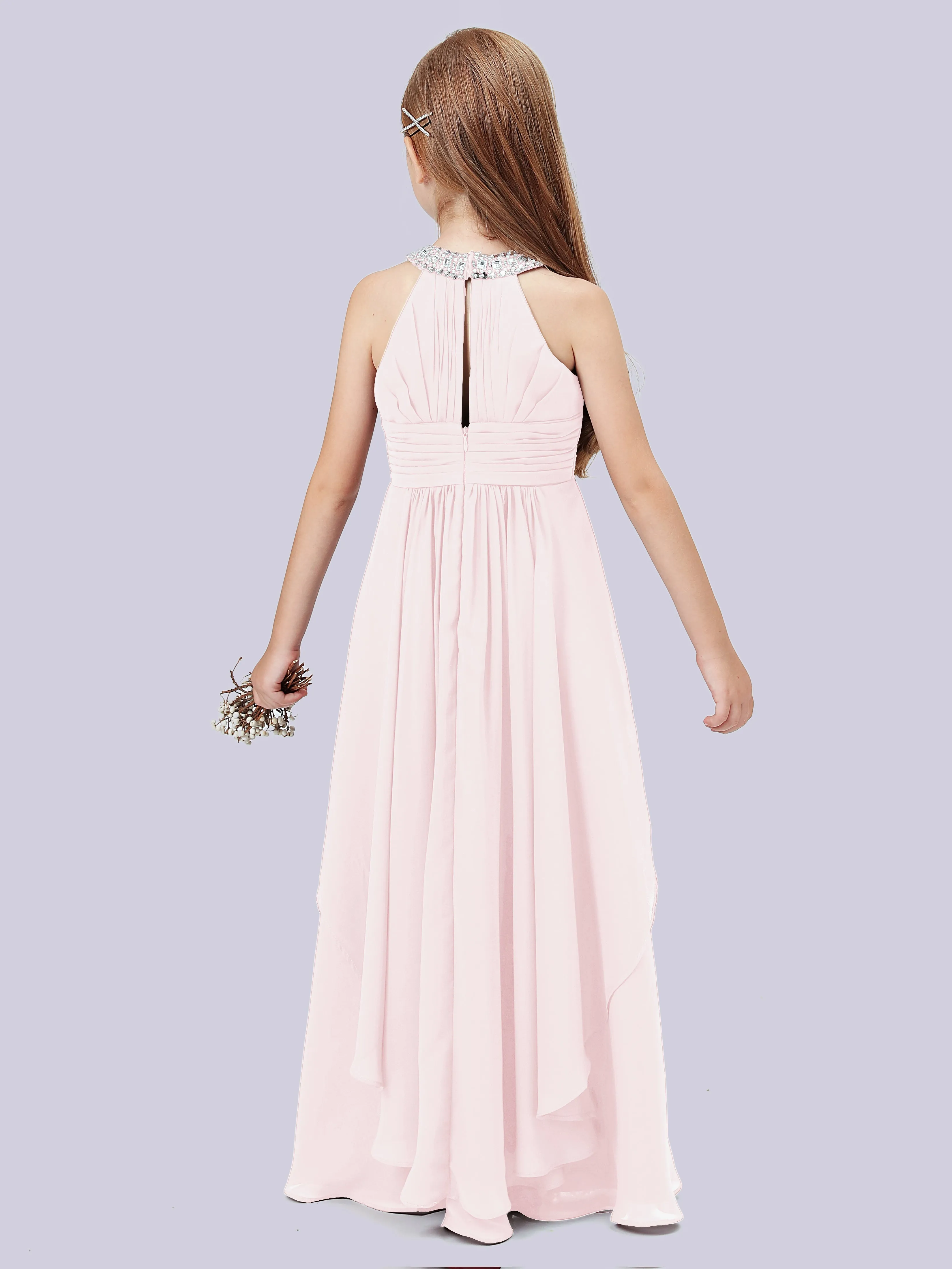 High Neck Junior Bridesmaid Dress with Cascade