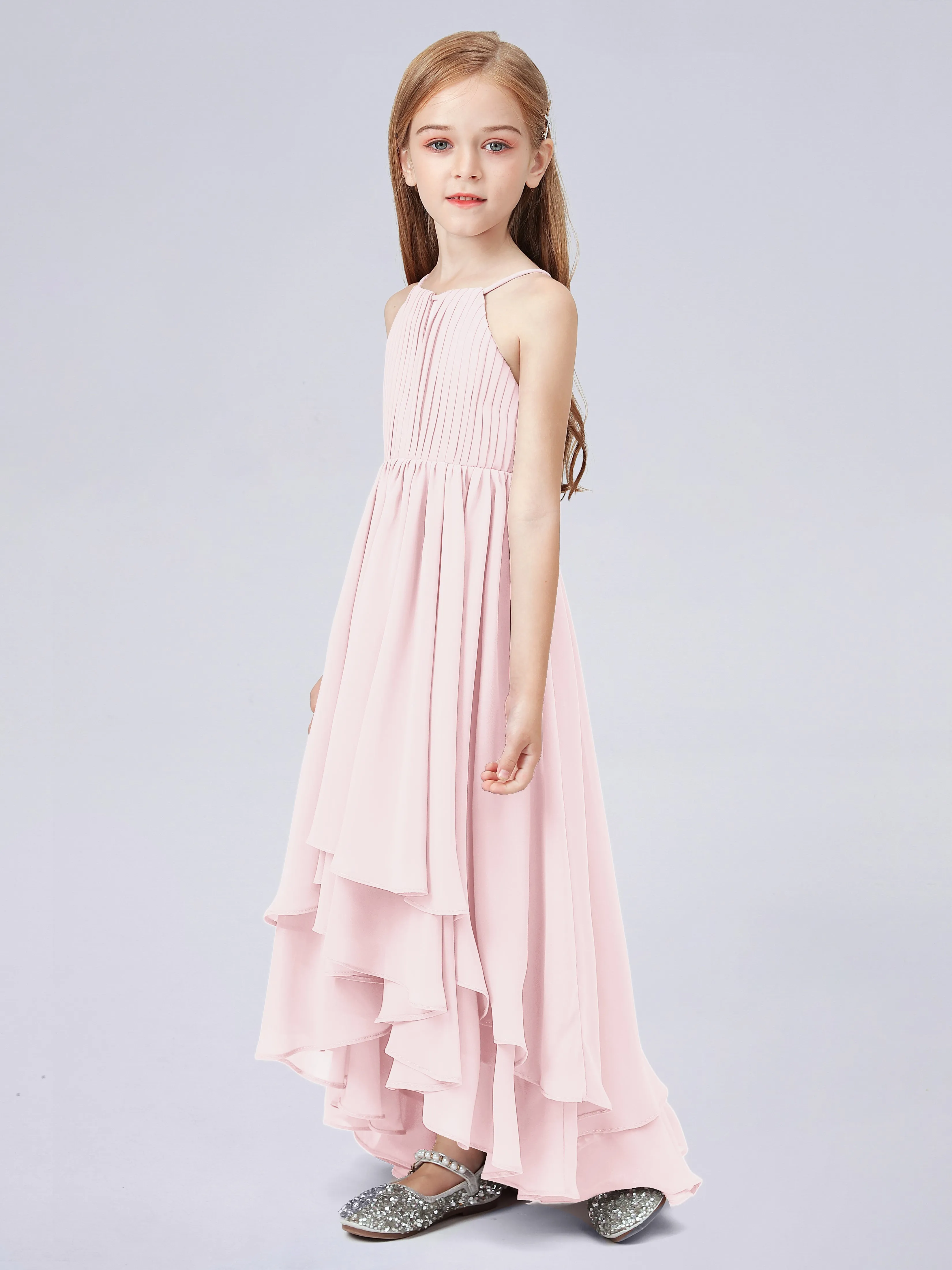 High Neck Junior Bridesmaid Dress with Cascade