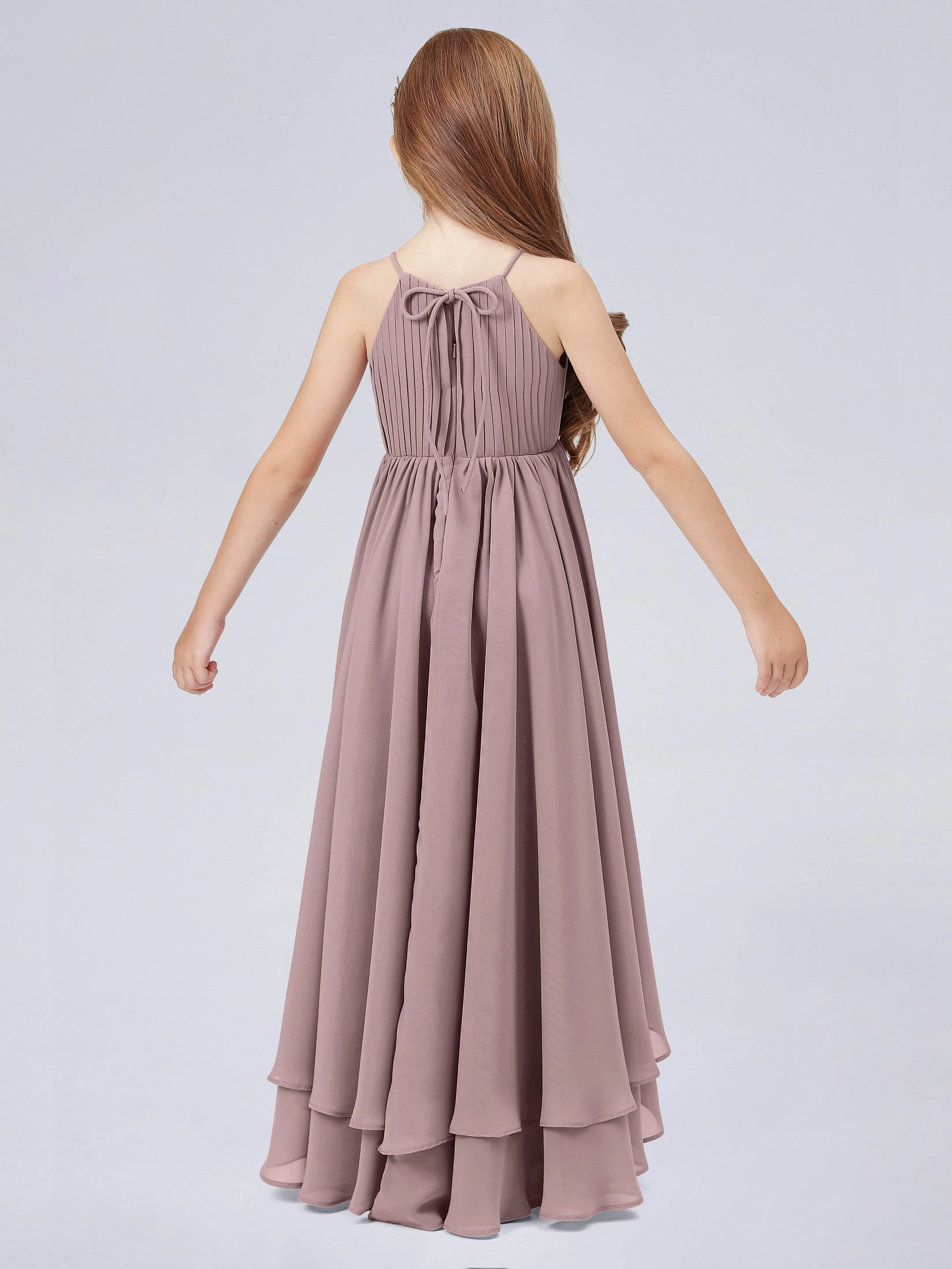 High Neck Junior Bridesmaid Dress with Cascade